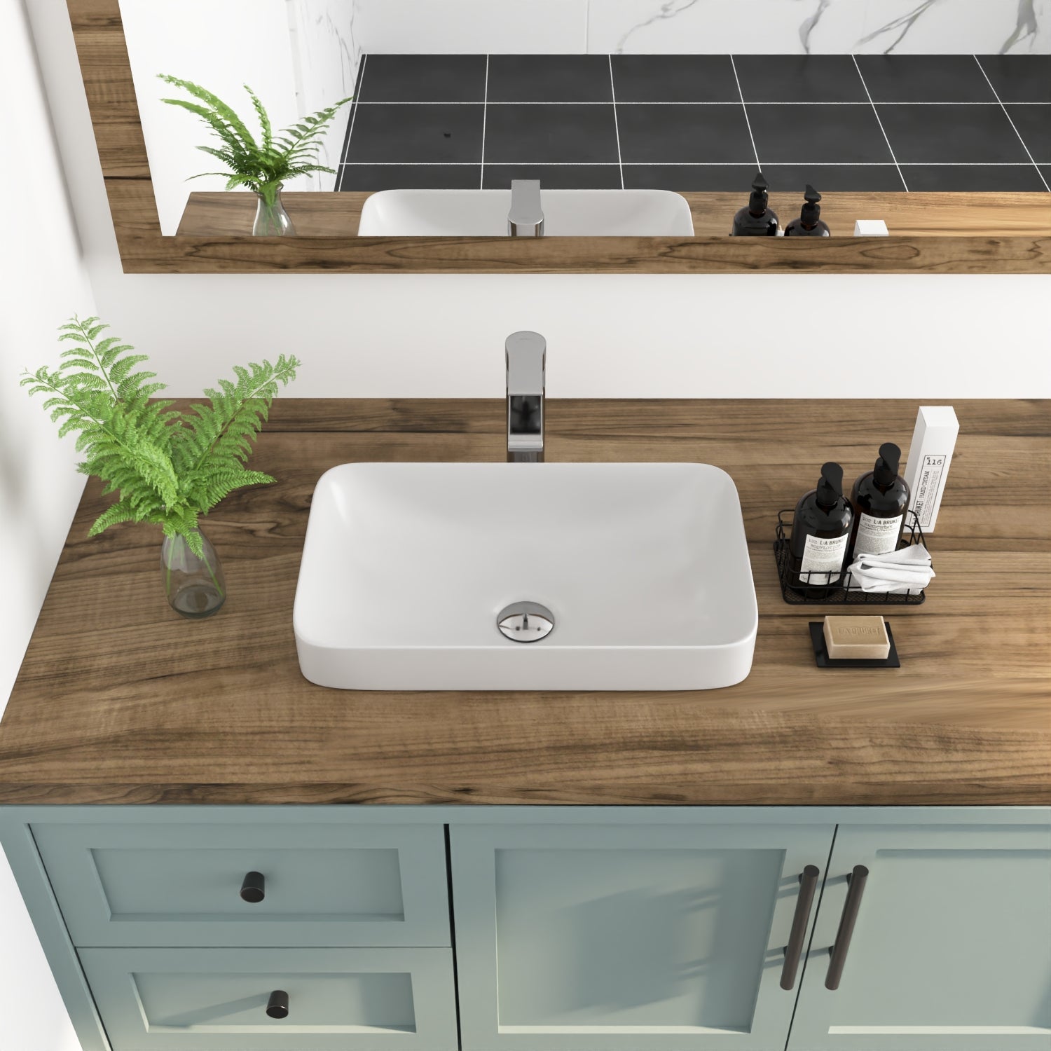 ALLY 12"/16" Rectangular Drop-in Bathroom Sink With Multiple Colors, Scratch-Resistant Ceramic