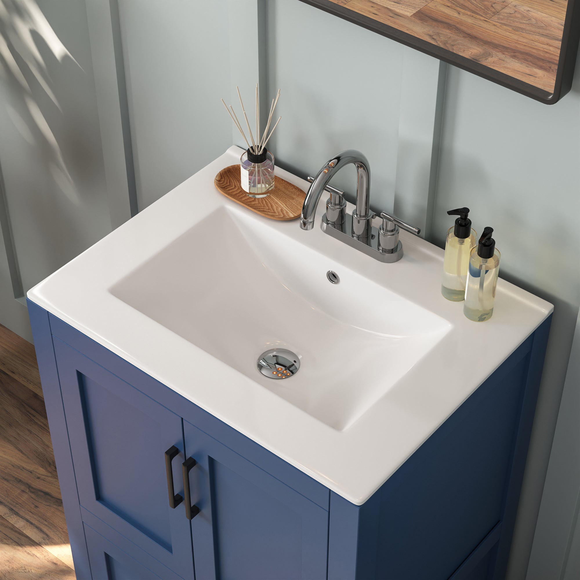24" Rectangular Vanity Top Sink, Three Faucet Holes