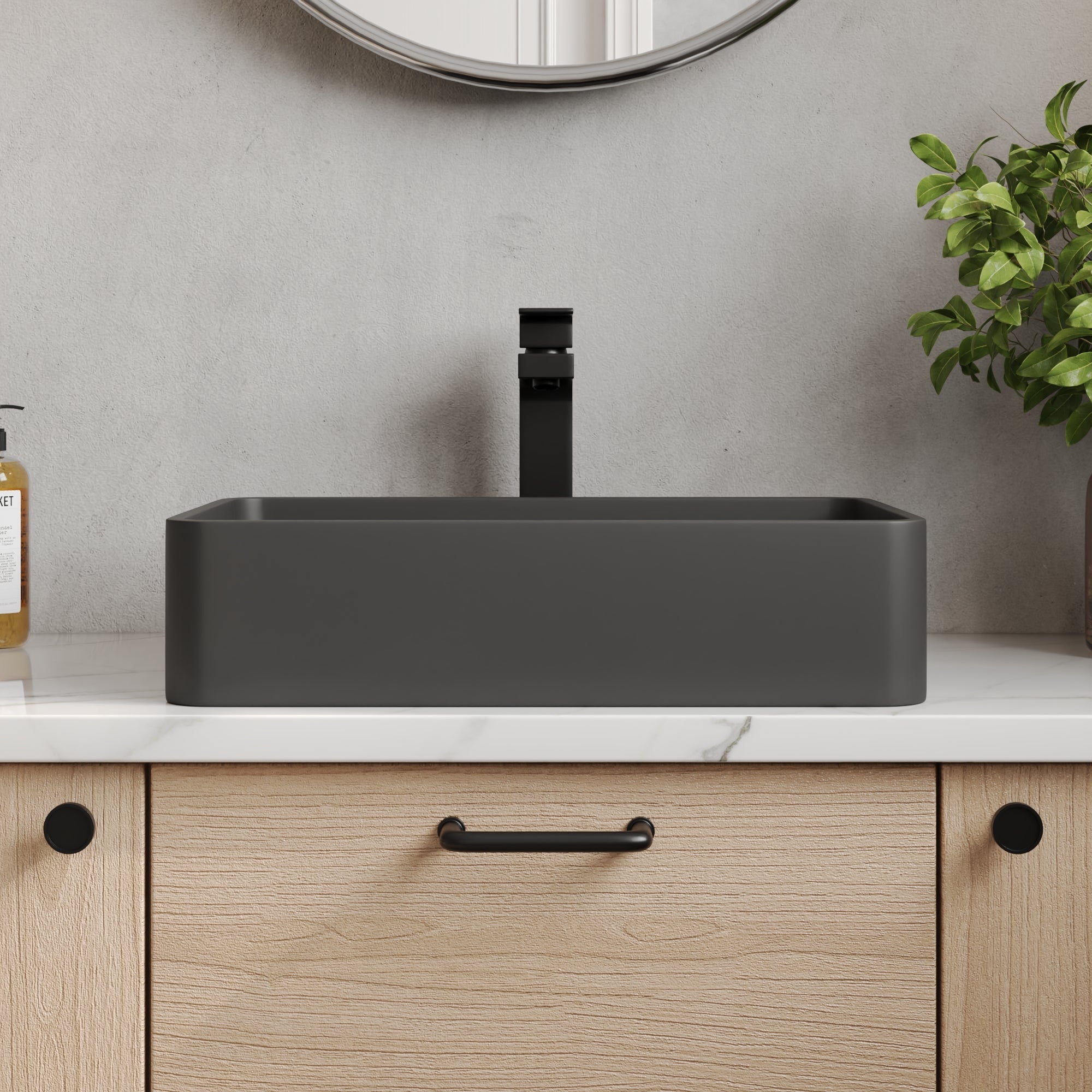 20" x 13" Rectangular Vessel Bathroom Sink, Concrete