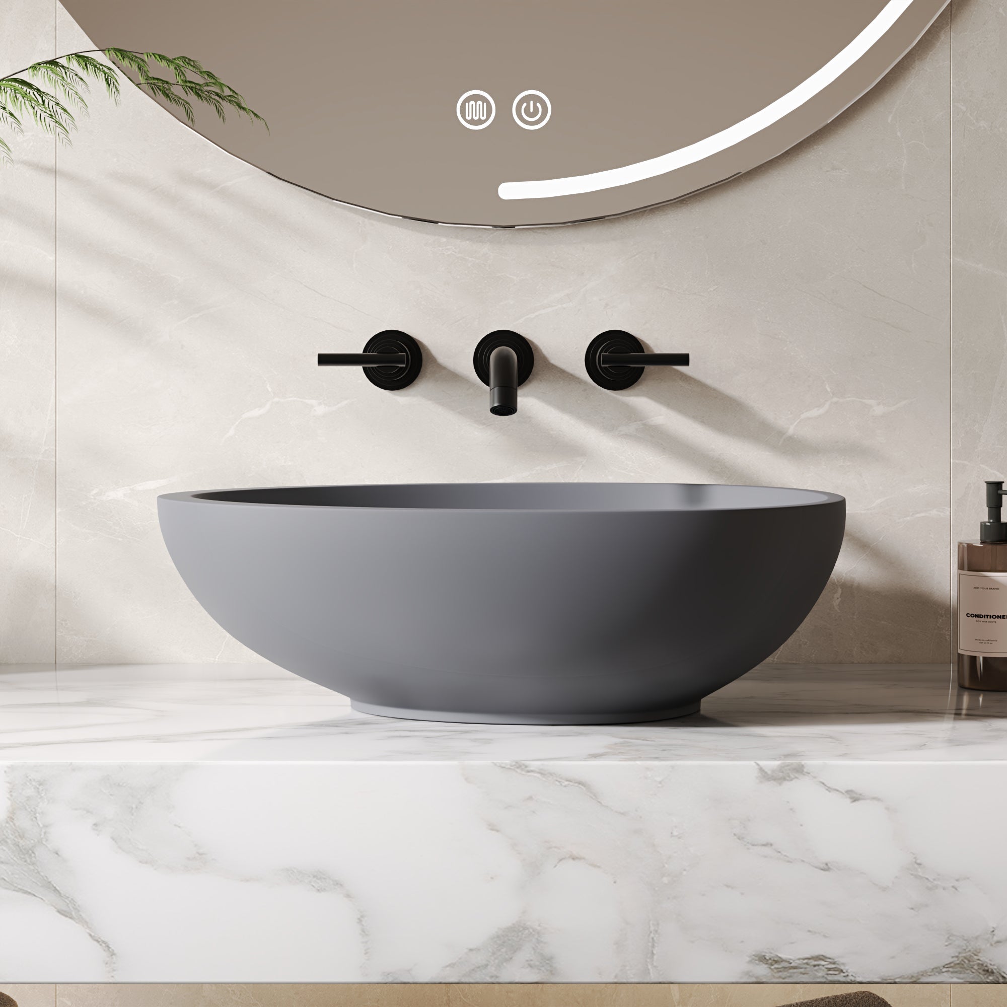 21" x 15" Egg-Shaped Vessel Bathroom Sink, Concrete