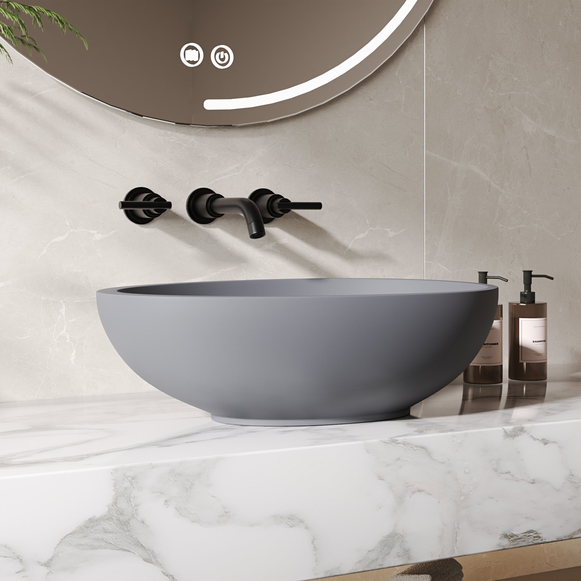 21" x 15" Egg-Shaped Vessel Bathroom Sink, Concrete