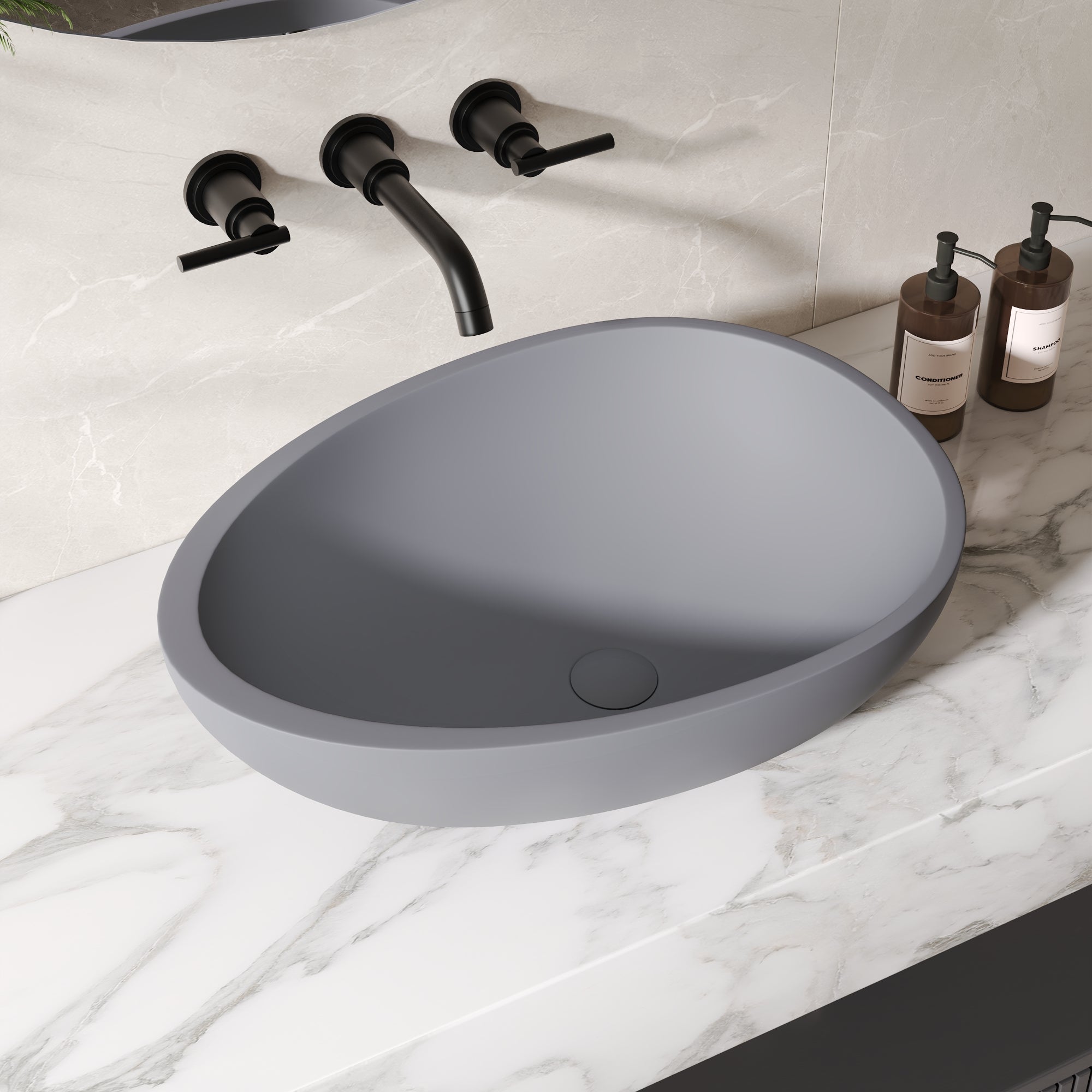21" x 15" Egg-Shaped Vessel Bathroom Sink, Concrete