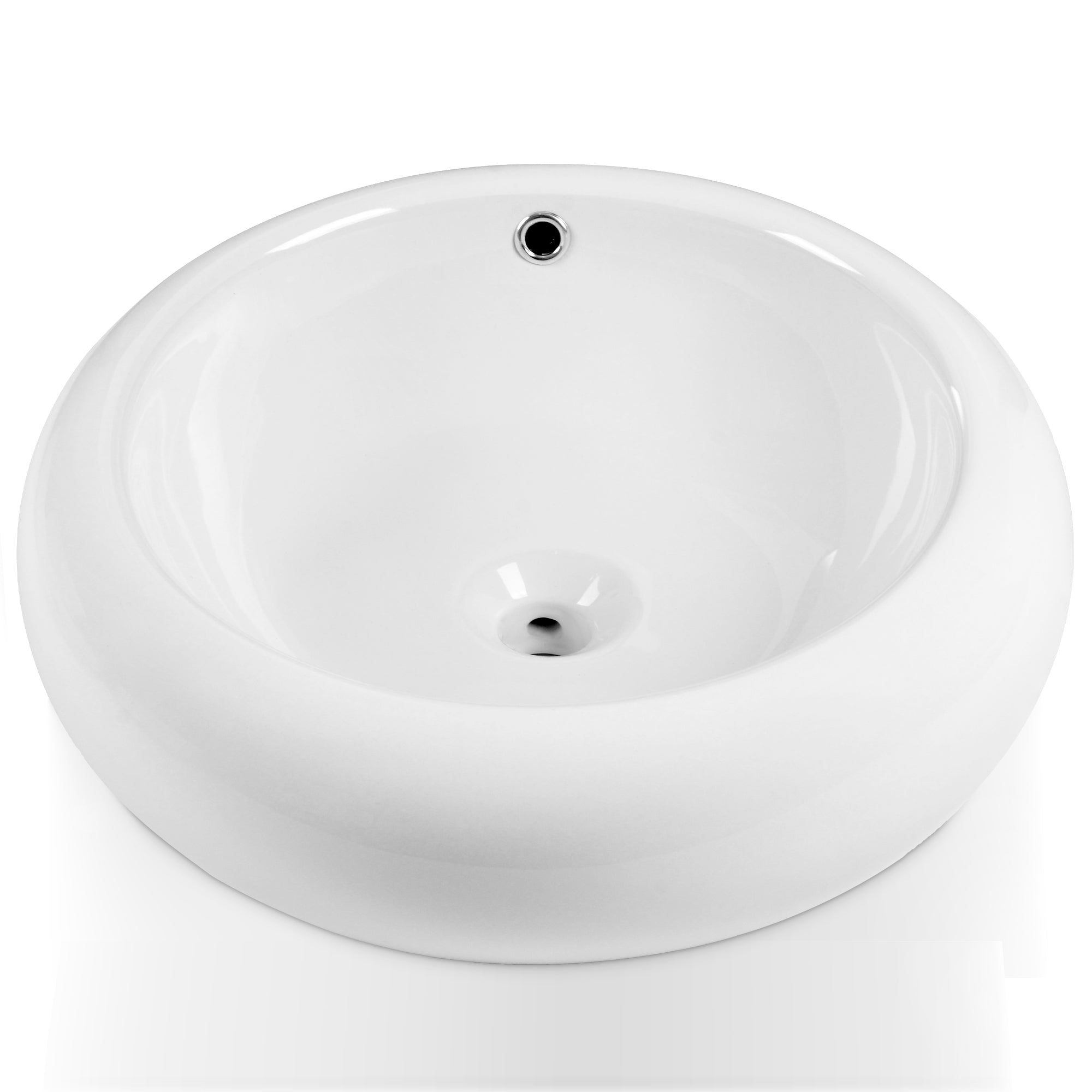 20" x 7" Round Vessel Bathroom Sink, Overflow Hole