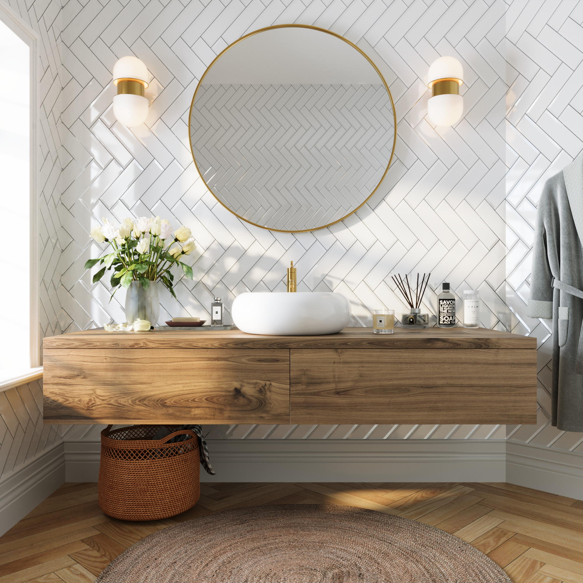 20" x 7" Round Vessel Bathroom Sink, Overflow Hole