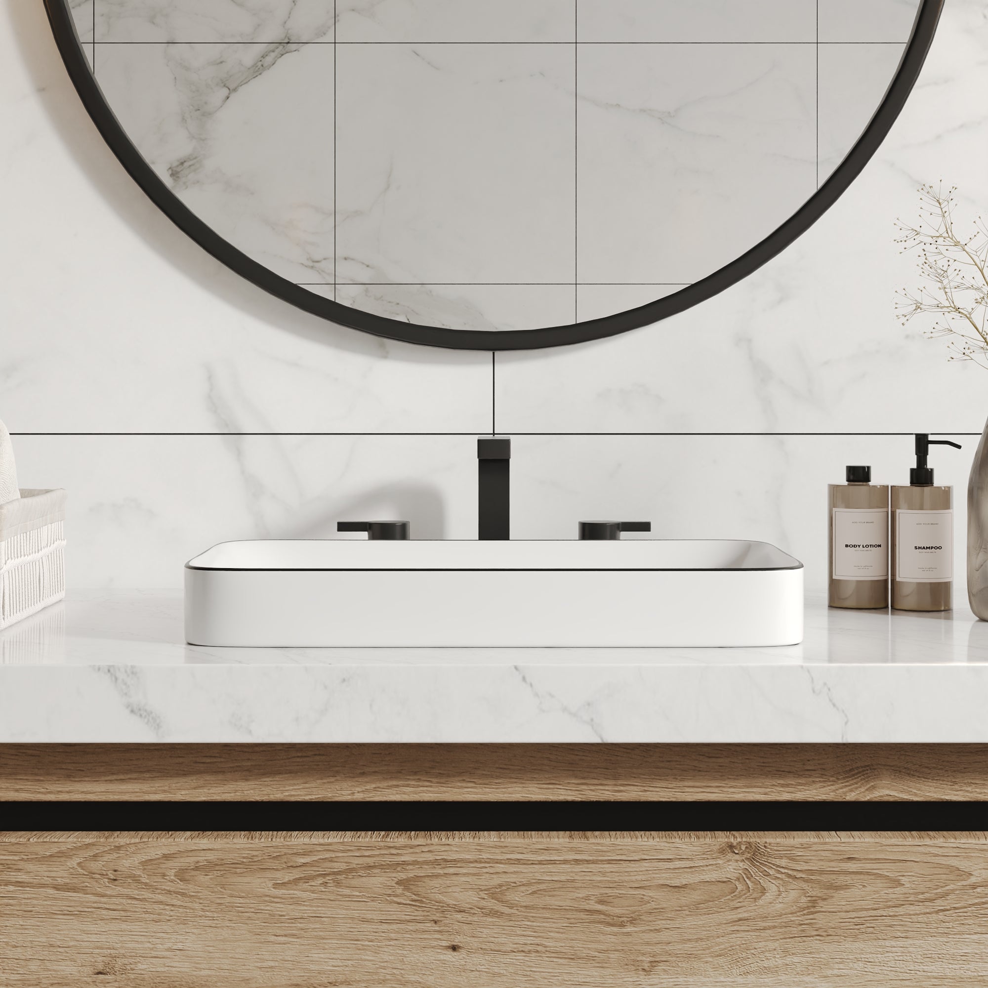 ALLY 12"/16" Rectangular Drop-in Bathroom Sink With Multiple Colors, Scratch-Resistant Ceramic