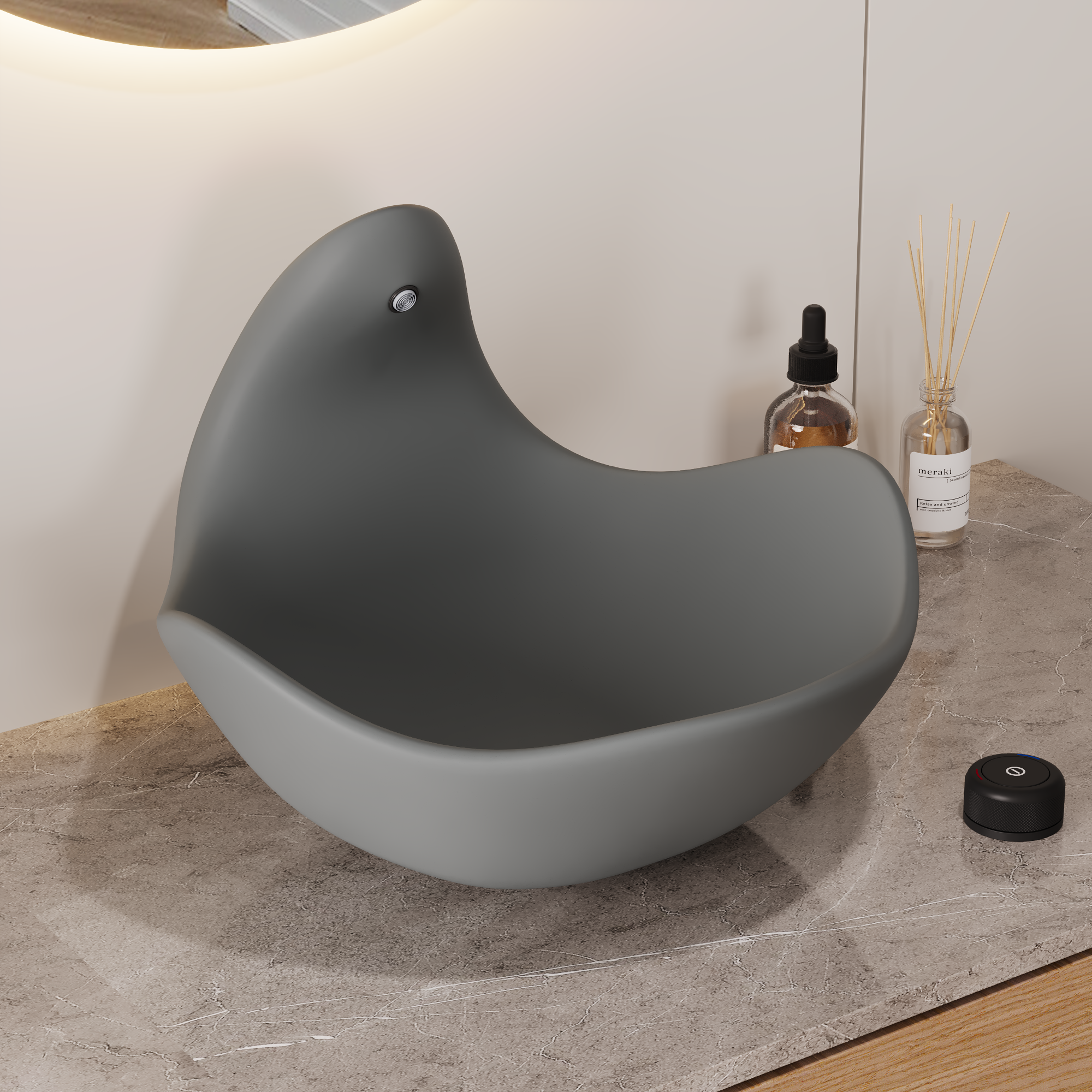 Wave Vessel Bathroom Sink With Multiple Colors, Concrete