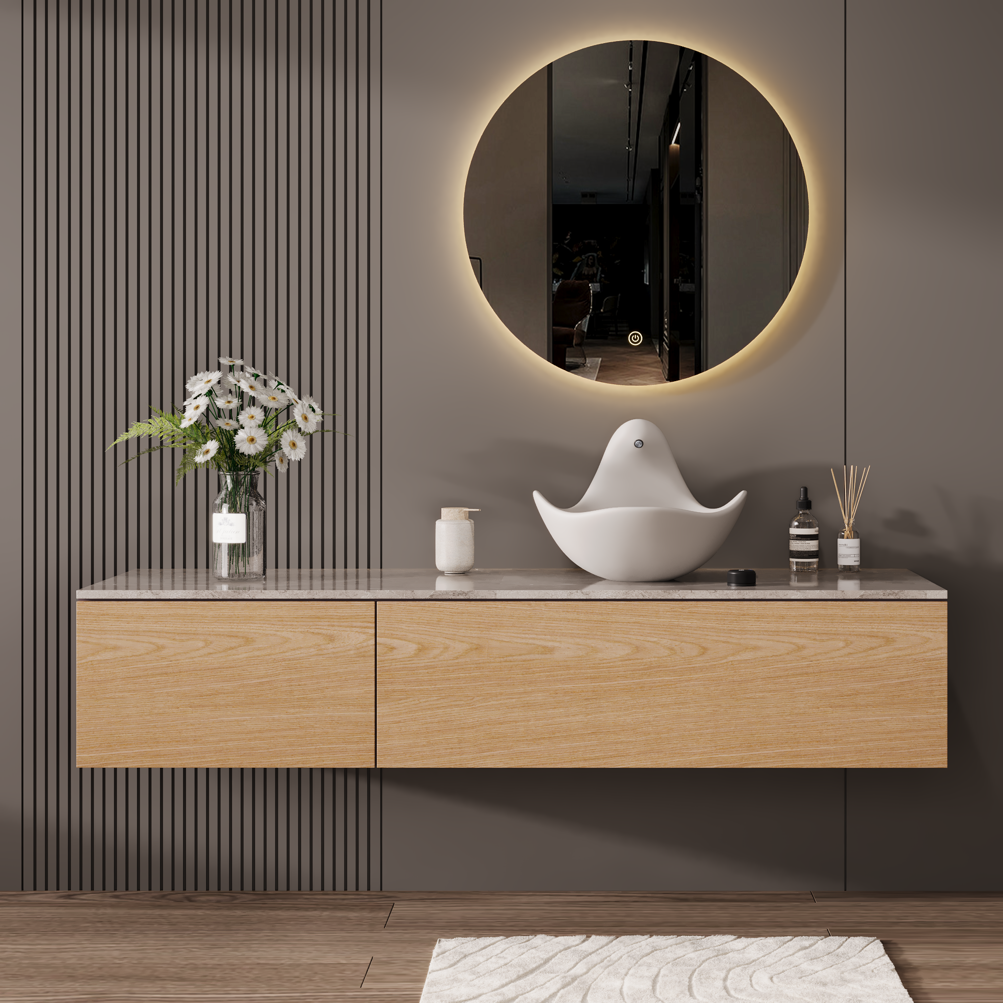 Wave Vessel Bathroom Sink With Multiple Colors, Concrete