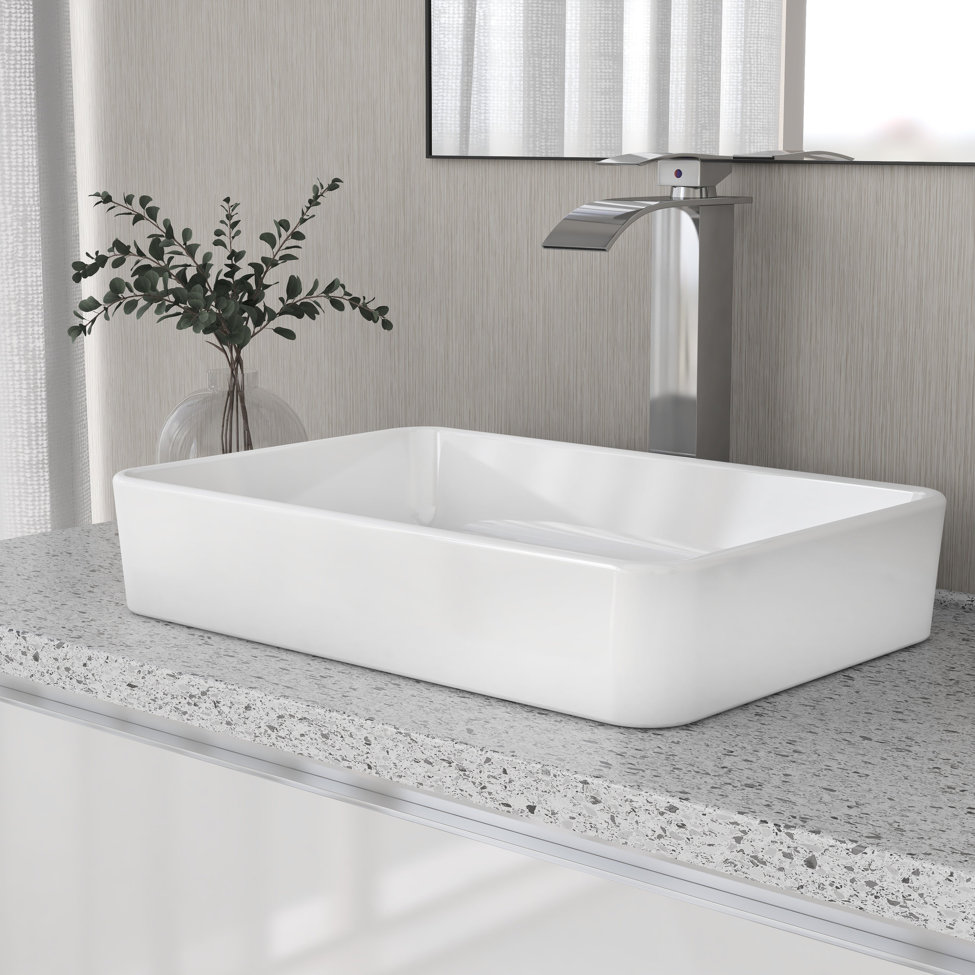 ALLY 20" Rectangular Vessel Bathroom Sink, Without Overflow