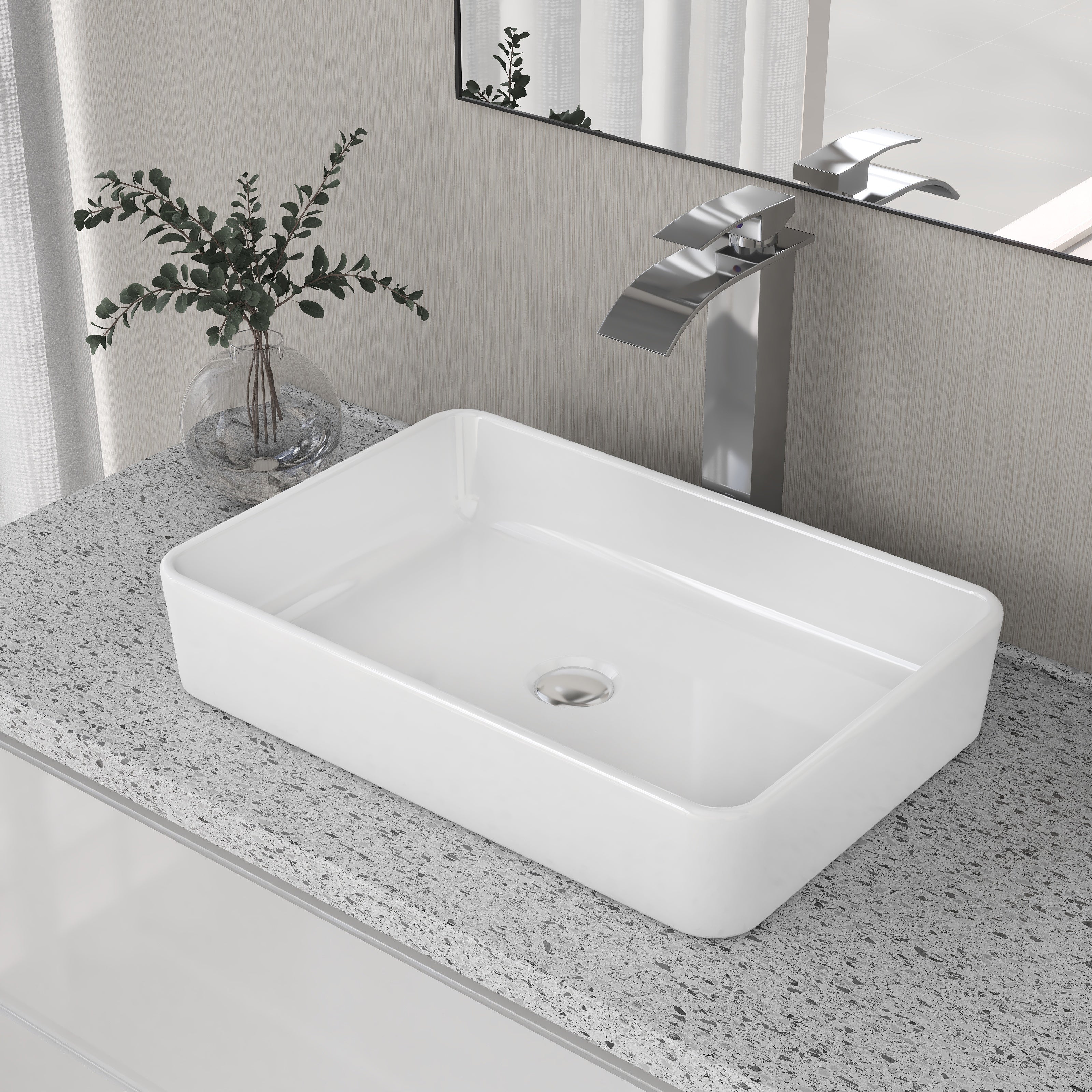 ALLY 20" Rectangular Vessel Bathroom Sink, Without Overflow