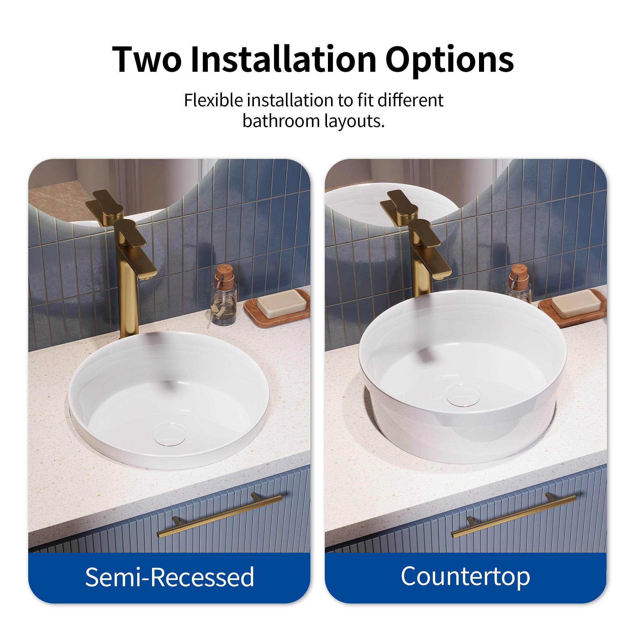 DeerValley DV-1V0473/DV-1V0475 Vessel Sink, Round Non-Porous Ceramic, No-Overflow