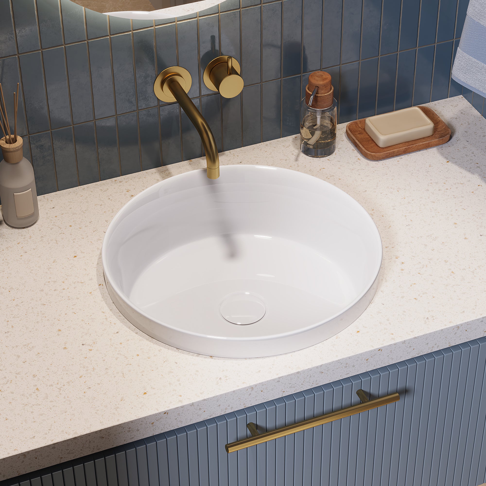 DeerValley DV-1V0473/DV-1V0475 Vessel Sink, Round Non-Porous Ceramic, No-Overflow