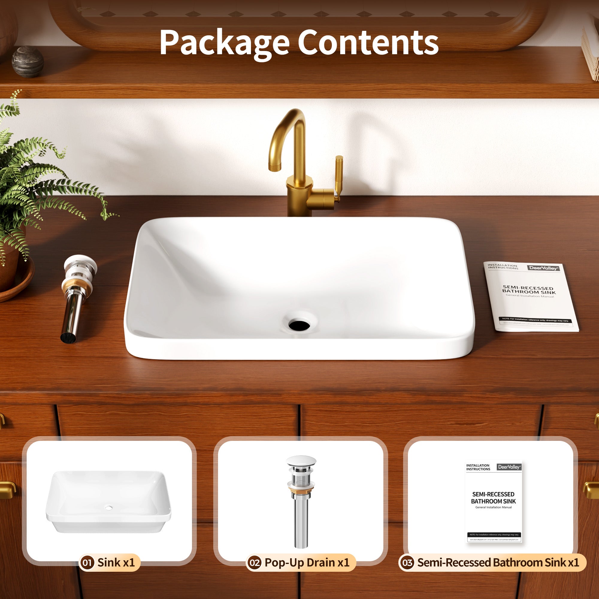DeerValley DV-1V0473/DV-1V0475 Vessel Sink, Round Non-Porous Ceramic, No-Overflow