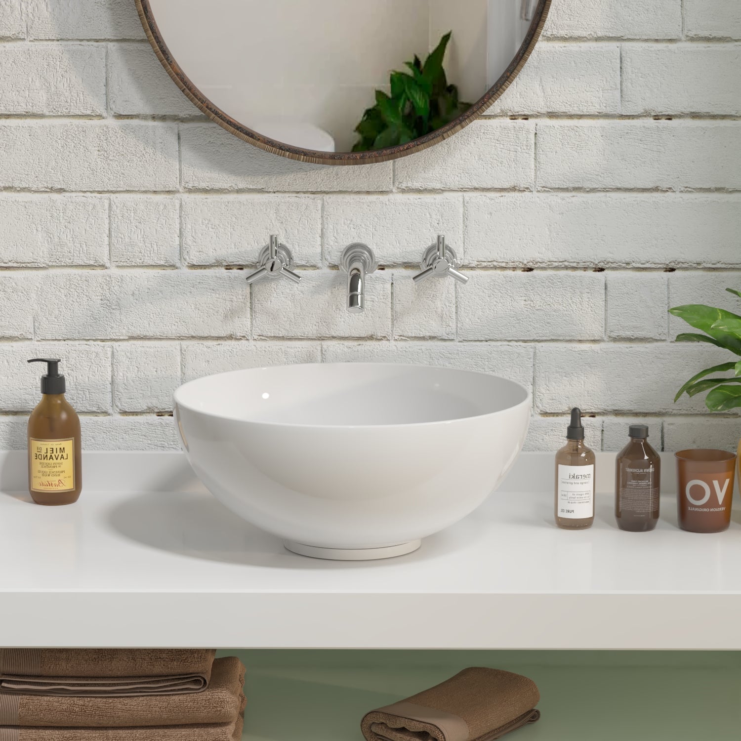 SYMMETRY 12.80" Round Vessel Bathroom Sink, Without Overflow With Multiple Colors