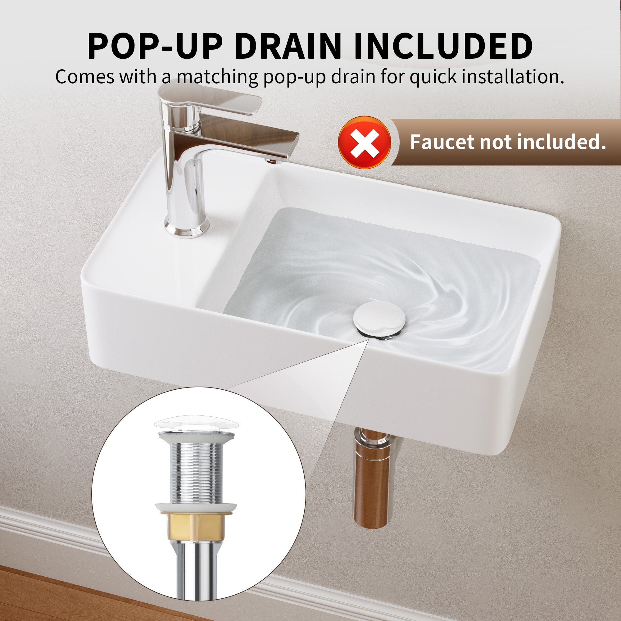 DeerValley DV-1V081L Wall Mounted Sinks Glossy Ceramic Wall Faucet Ready