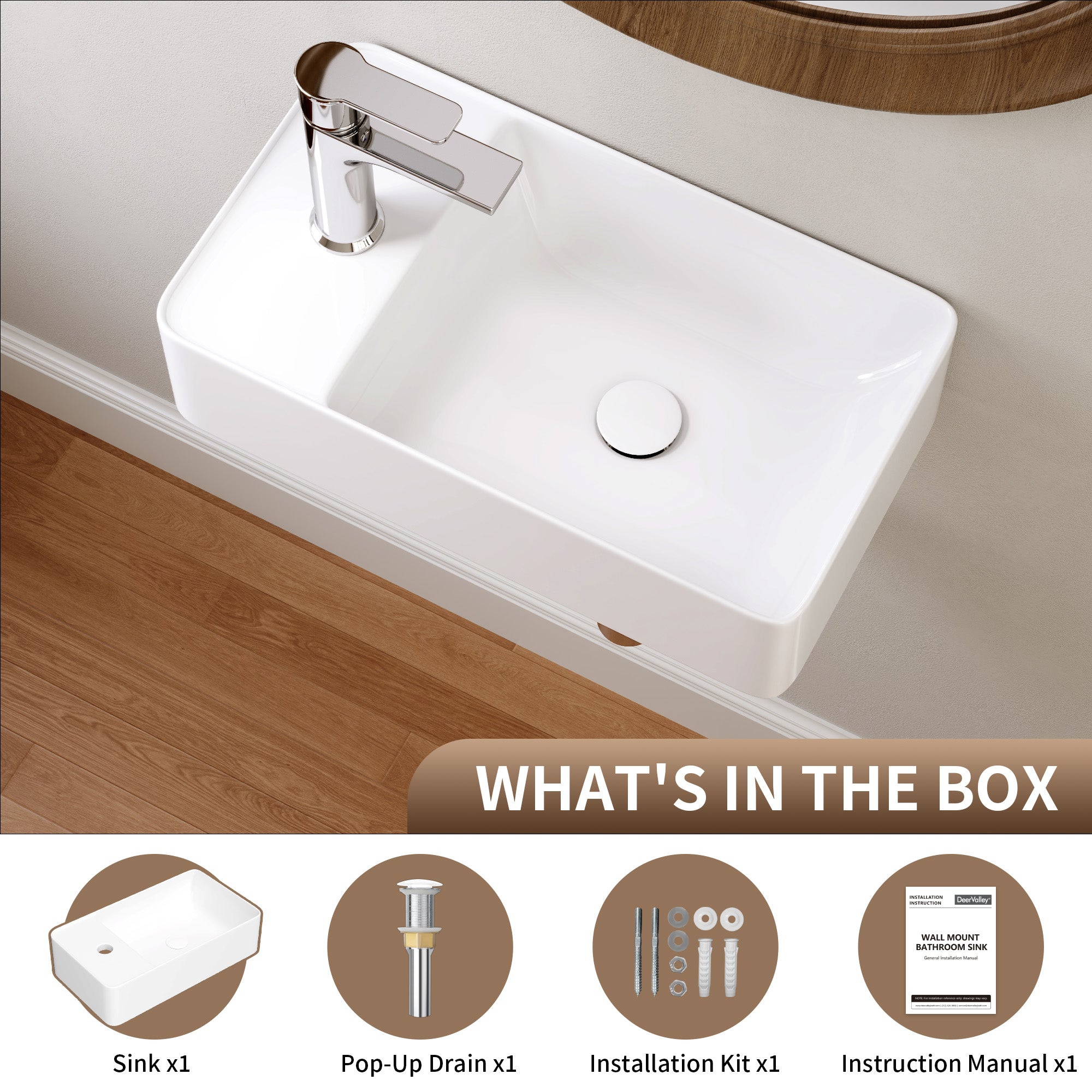 DeerValley DV-1V081L Wall Mounted Sinks Glossy Ceramic Wall Faucet Ready