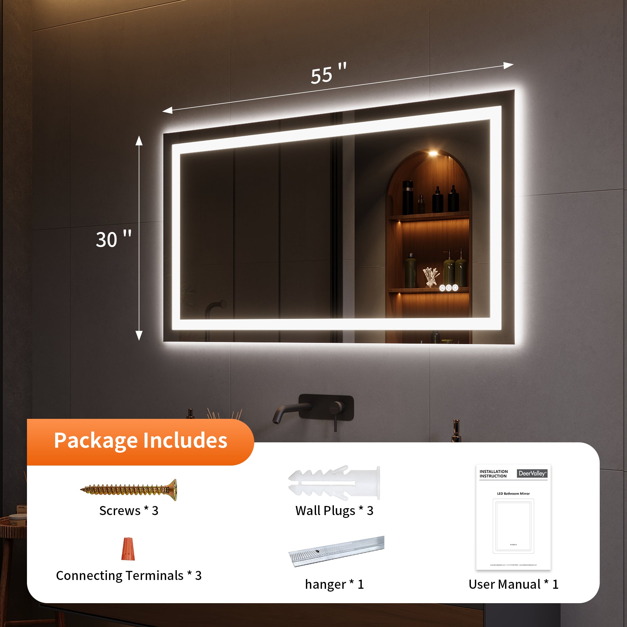 DeerValley DV-1VM0308 Vanity Mirrors Dual LED Front & Backlit Anti-Fog