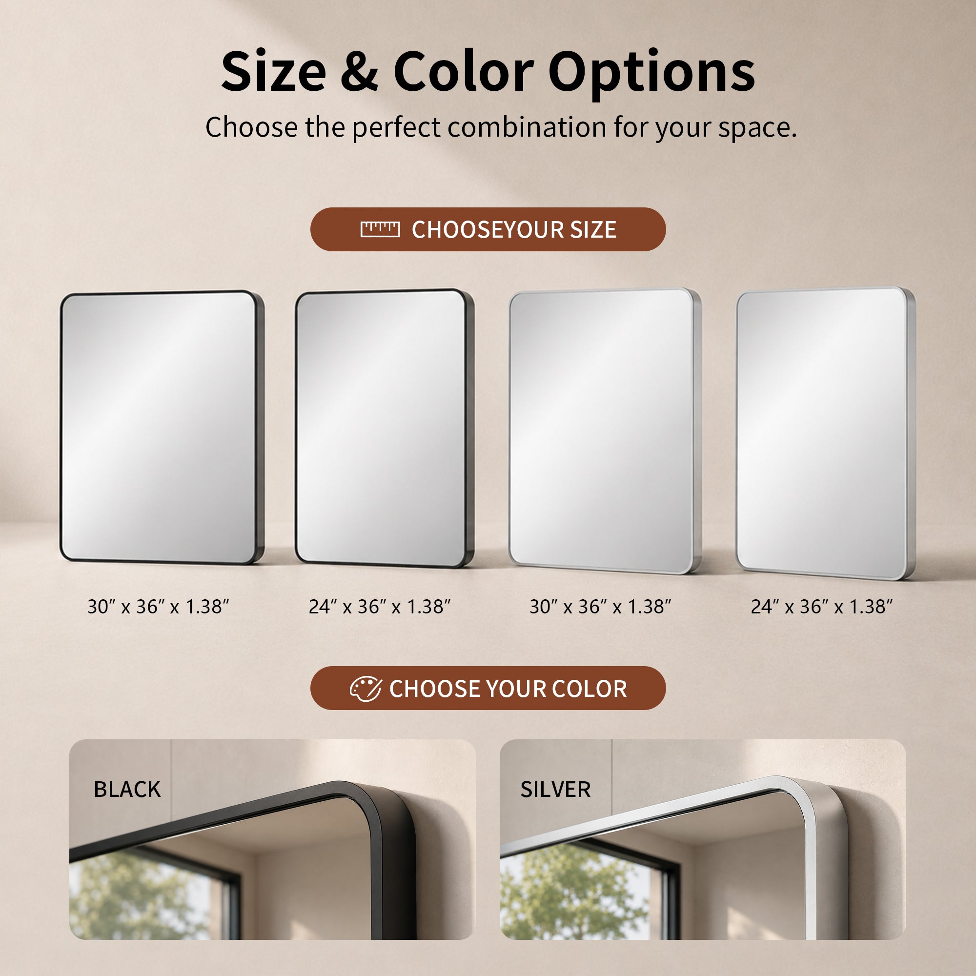 Deervalley DV-1VM0493 Aluminum Framed Rectangular Freestanding / Wall-Mount Makeup / Shaving Bathroom Mirror