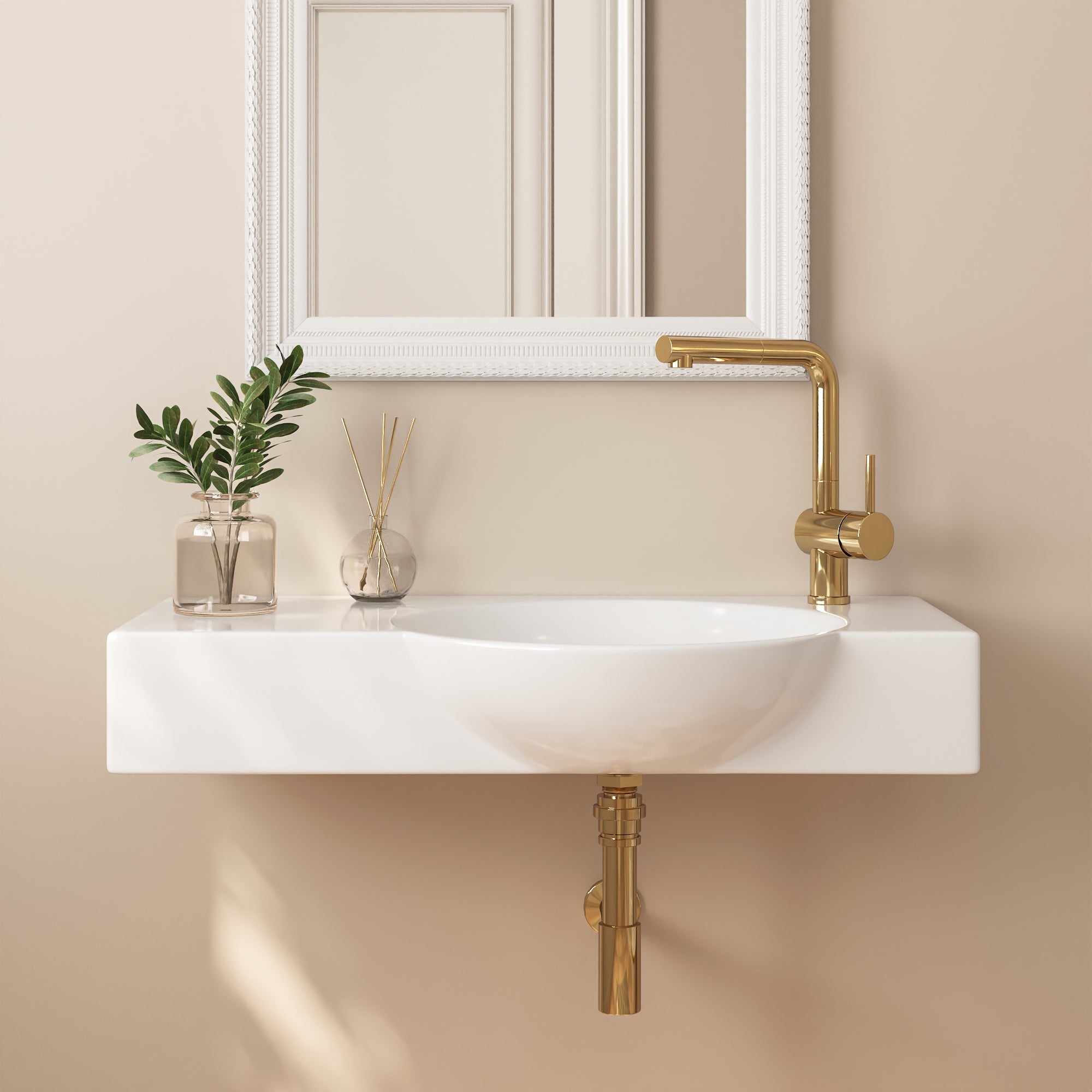 18.11" Rectangular Wall-Mount Bathroom Sink, Round Basin