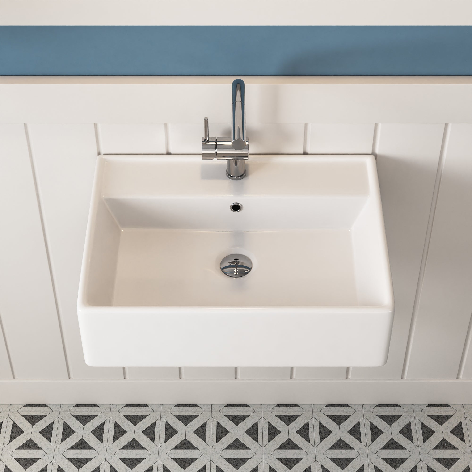 18"D x 23"W Rectangular Wall-Mount Bathroom Sink, Overflow Hole