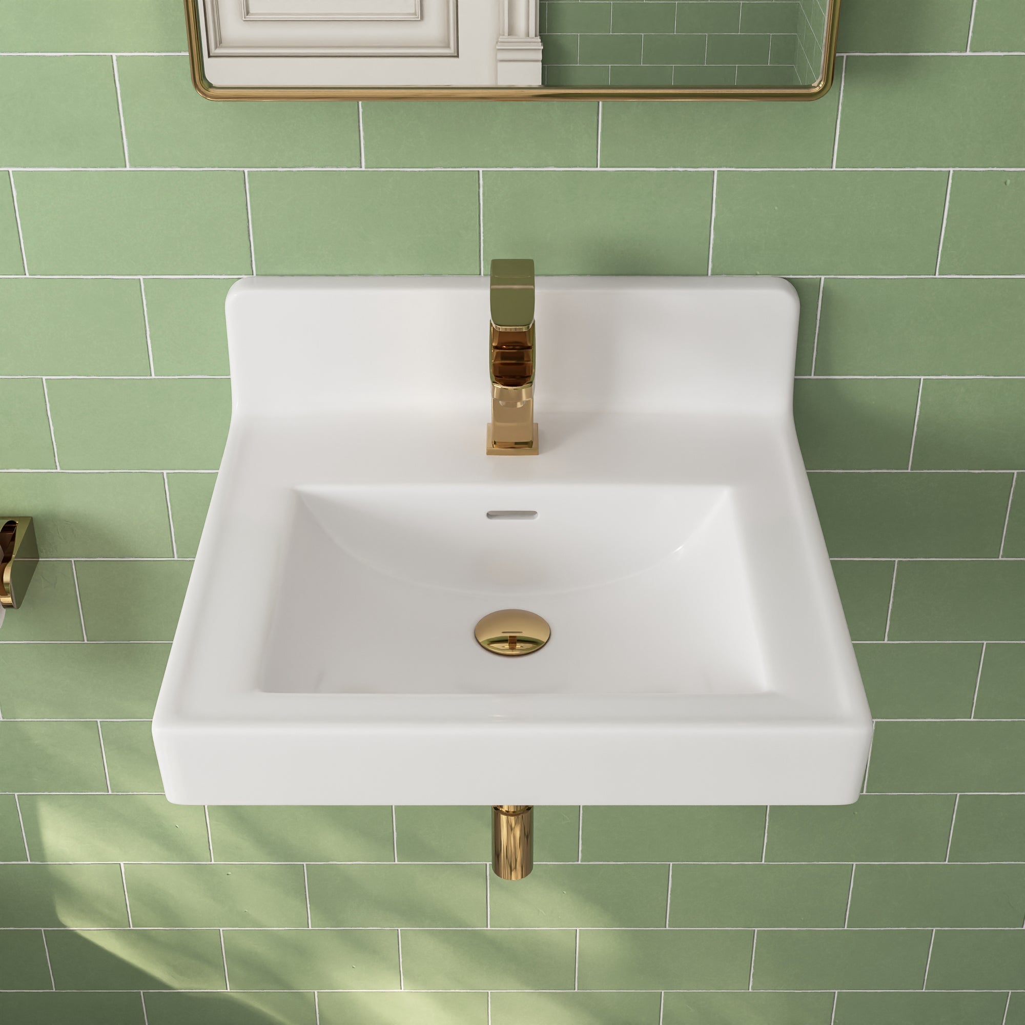 20" L X 10" W Rectangular Wall-Mount Bathroom Sink, Overflow Hole