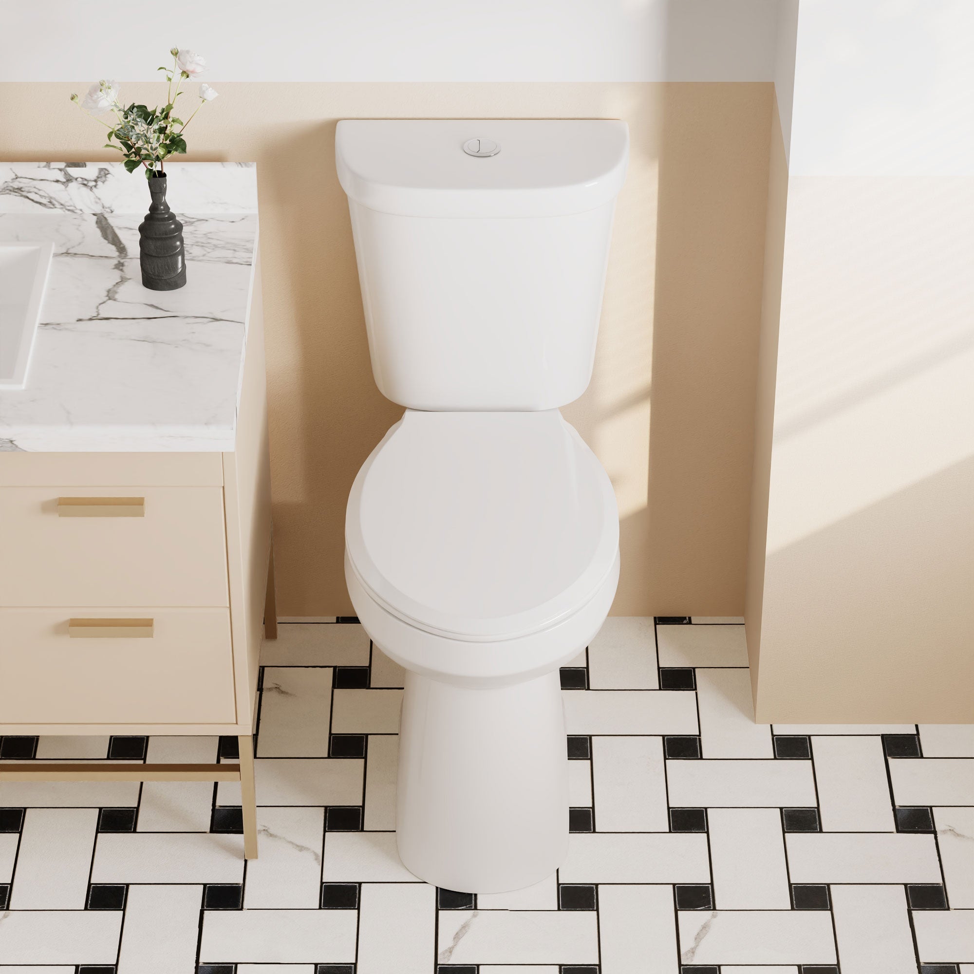 Two-Piece Elongated Toilet, 12" Rough-in Dual-Flush