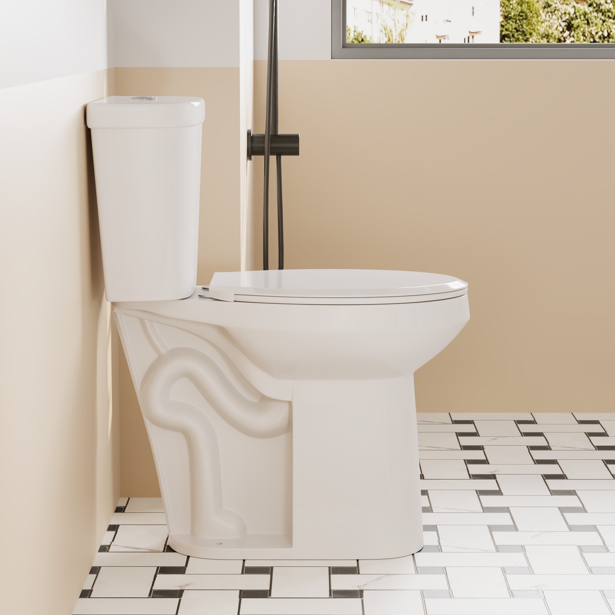 Two-Piece Elongated Toilet, 12" Rough-in Dual-Flush