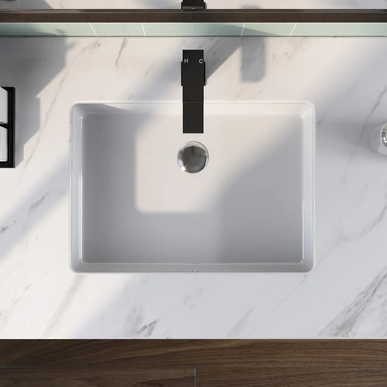 DeerValley Bath DeerValley DV-1U202 Ursa 22*15.5 White Ceramic Undermount Rectangular Space-Saving Bathroom Sink with Overflow Undermount Sinks