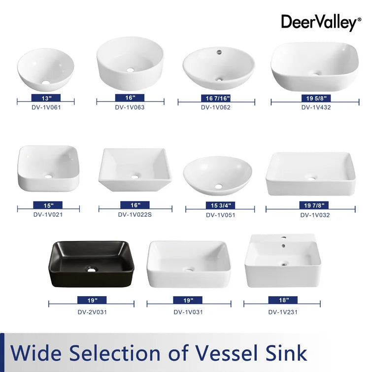 DeerValley Bath DeerValley DV-1V031 Ally Ceramic Sleek Rectangular Bathroom Vessel Sink Vessel Sink