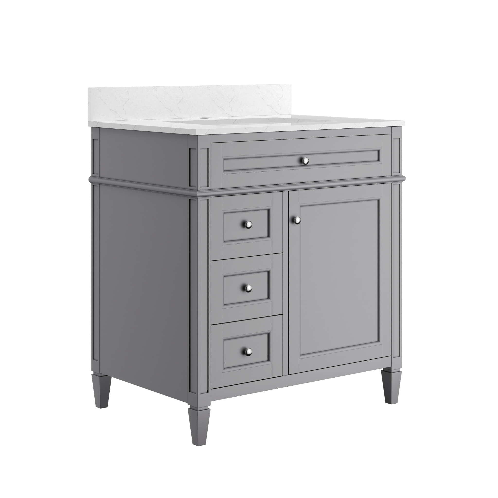 DeerValley 30 Inch Bathroom Vanity with Sink and Backsplash, Pre-Assembled Modern Bath Cabinet with Storage, Soft Close Doors, White / Light Gray