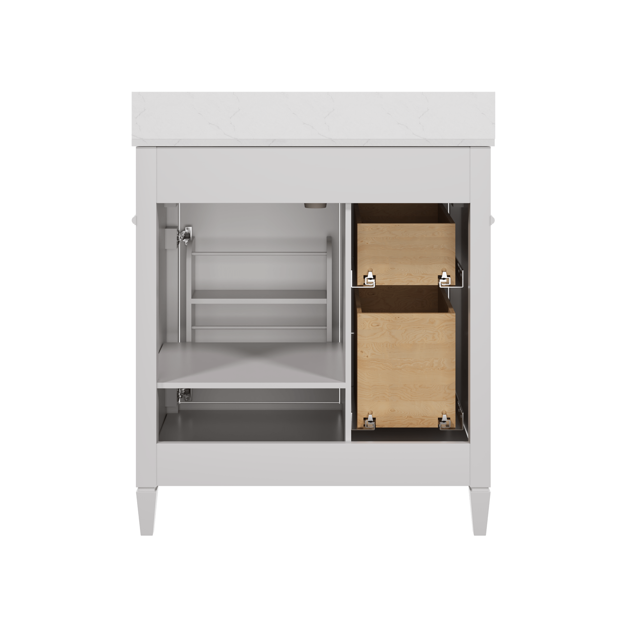 DeerValley 30 Inch Bathroom Vanity with Sink and Backsplash, Pre-Assembled Modern Bath Cabinet with Storage, Soft Close Doors, White / Light Gray