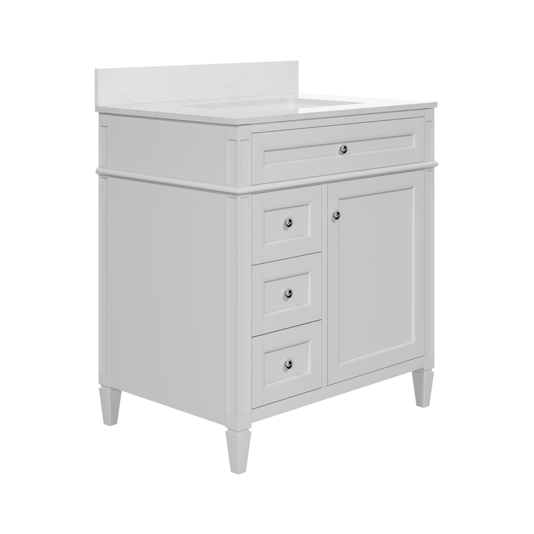 DeerValley 30 Inch Bathroom Vanity with Sink and Backsplash, Pre-Assembled Modern Bath Cabinet with Storage, Soft Close Doors, White / Light Gray