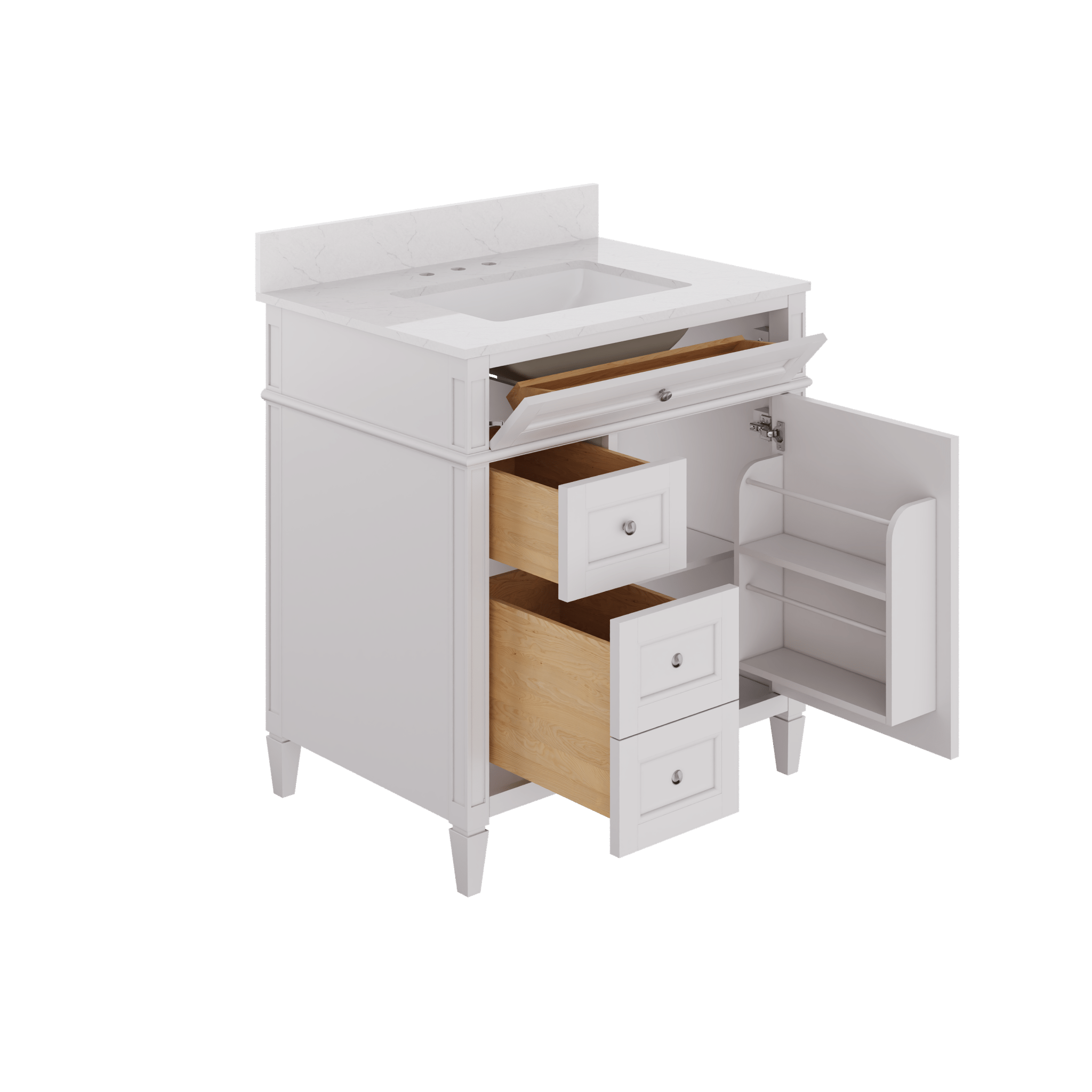 DeerValley 30 Inch Bathroom Vanity with Sink and Backsplash, Pre-Assembled Modern Bath Cabinet with Storage, Soft Close Doors, White / Light Gray