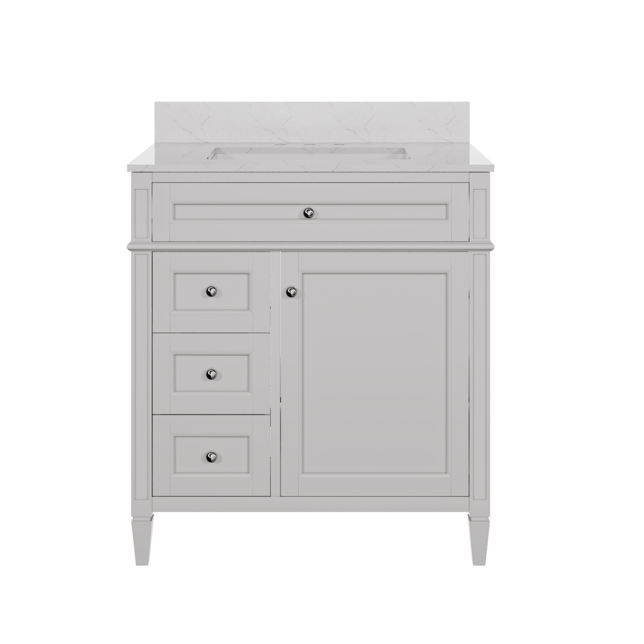 DeerValley 30 Inch Bathroom Vanity with Sink and Backsplash, Pre-Assembled Modern Bath Cabinet with Storage, Soft Close Doors, White / Light Gray
