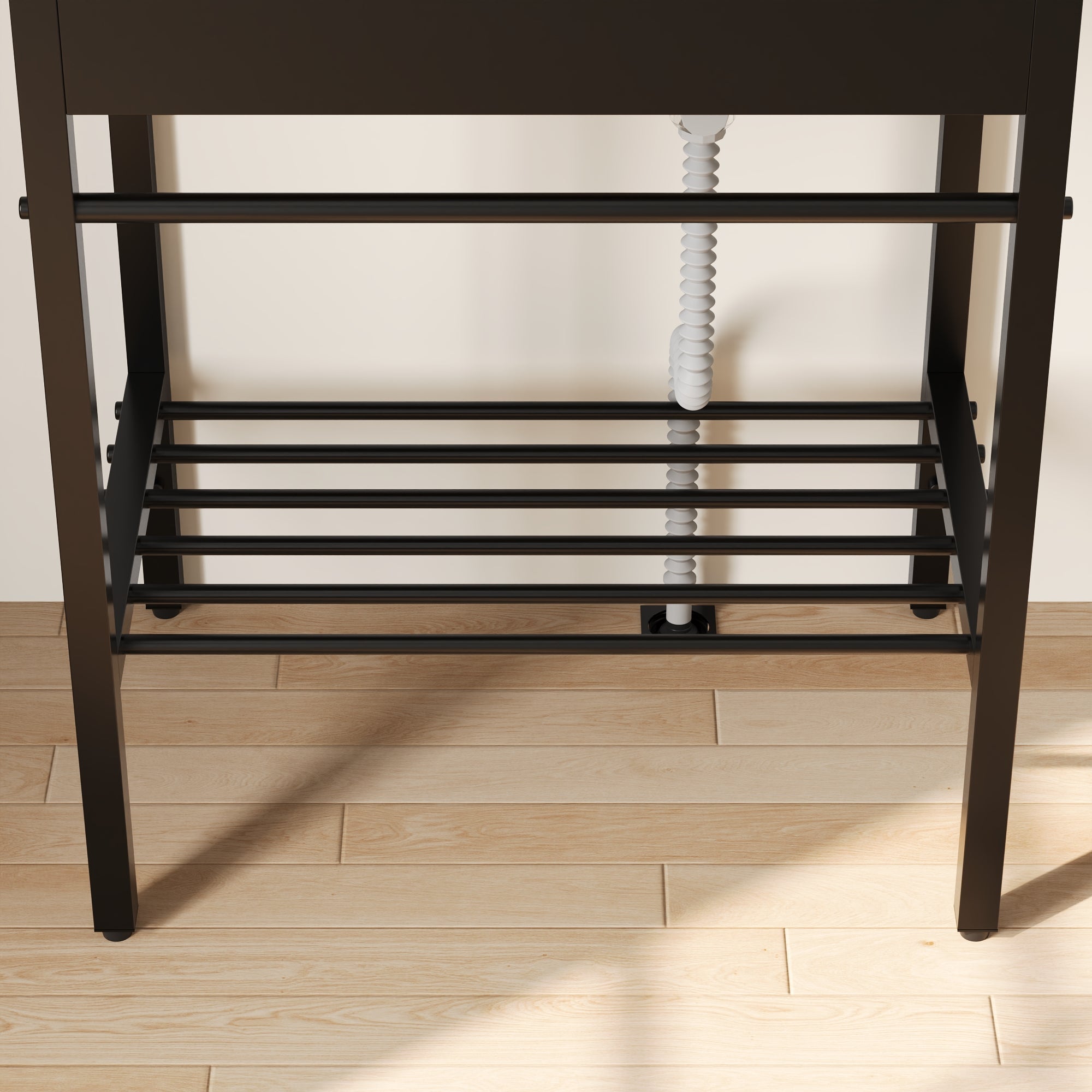 DeerValley 28"x18.5" Console Bathroom Sink, Freestanding Utility Sink with Integrated Washboard and Stainless Steel Frame, Modern White Ceramic Laundry Tub with Open Shelf, Matte Black, DV-1CS0388B