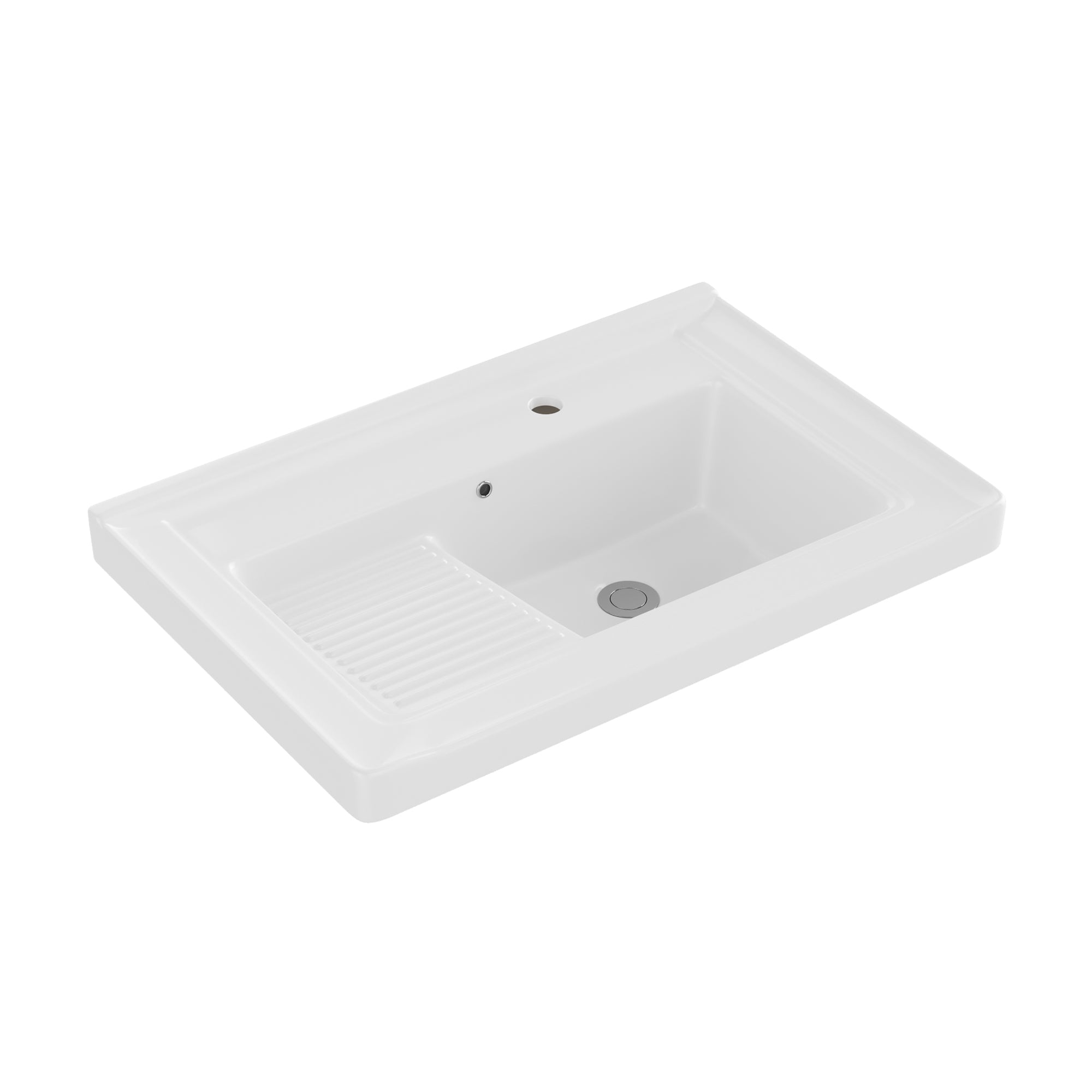 DeerValley 28"x18.5" Console Bathroom Sink, Freestanding Utility Sink with Integrated Washboard and Stainless Steel Frame, Modern White Ceramic Laundry Tub with Open Shelf, Matte Black, DV-1CS0388B