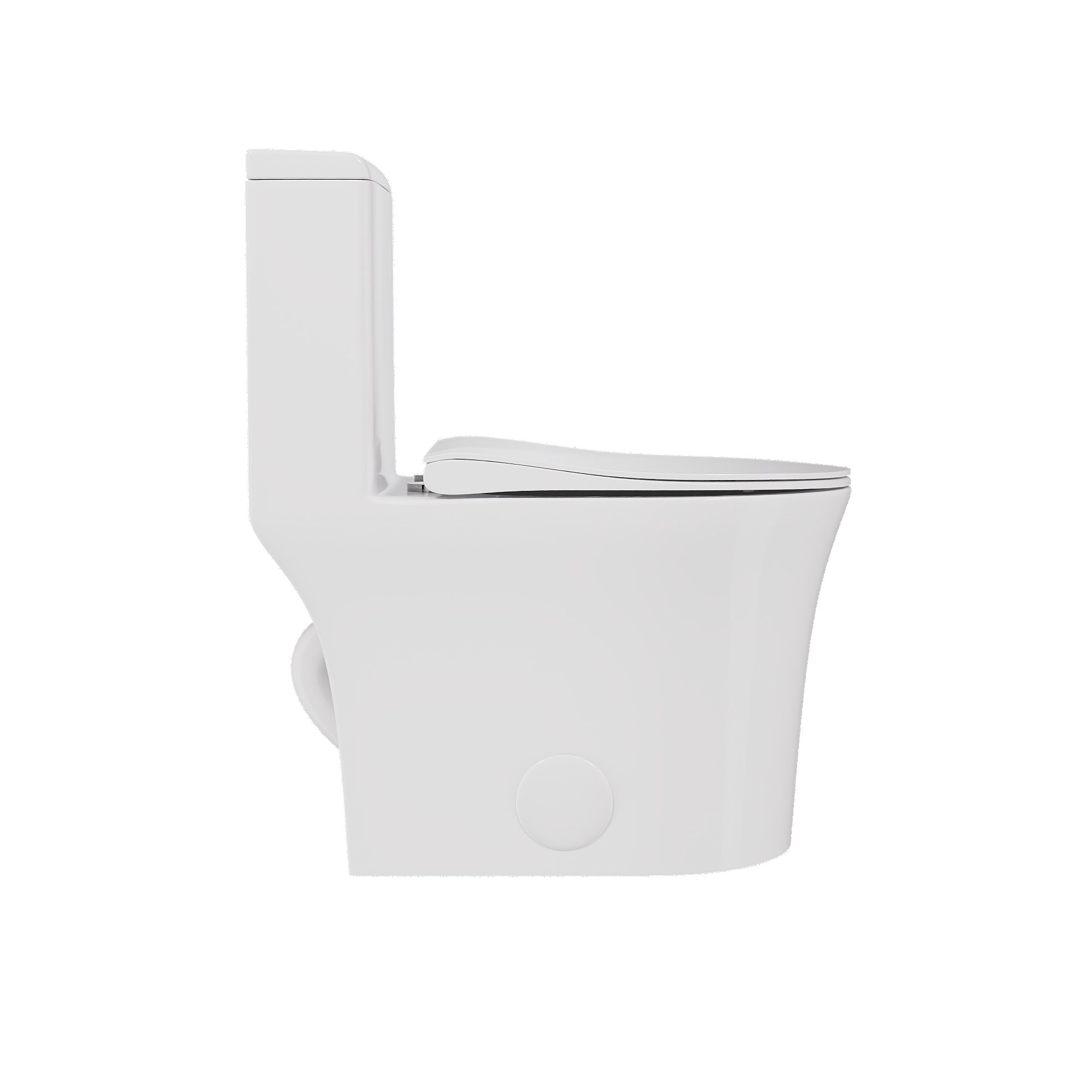 DeerValley Compact One-Piece Toilet for Small Bathrooms, Rimless Bowl Modern Elongated Toilet with Powerful Dual Flush, Soft-Close Seat, 12" Rough-In, High-Efficiency, Space-Saving & Quiet White Design, DV-1F0369