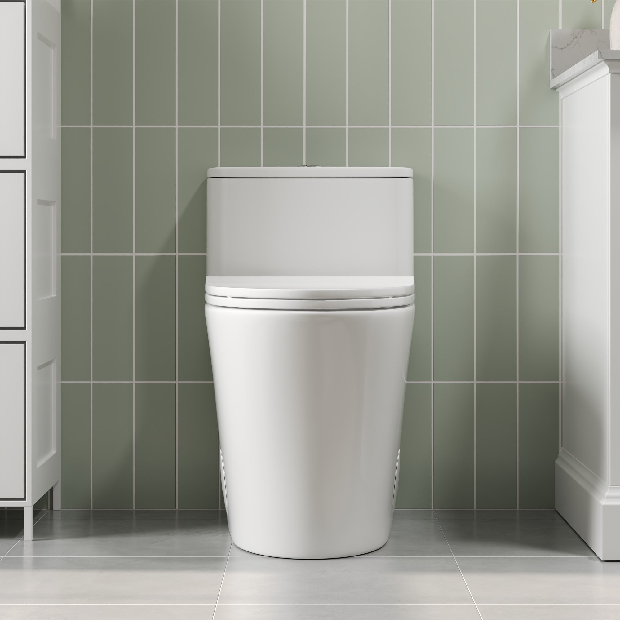 Symmetry 12 in. Rough In Size One-Piece 1/1.28 GPF Dual Flush Compact Elongated Toilet in White, Soft Close Seat Included