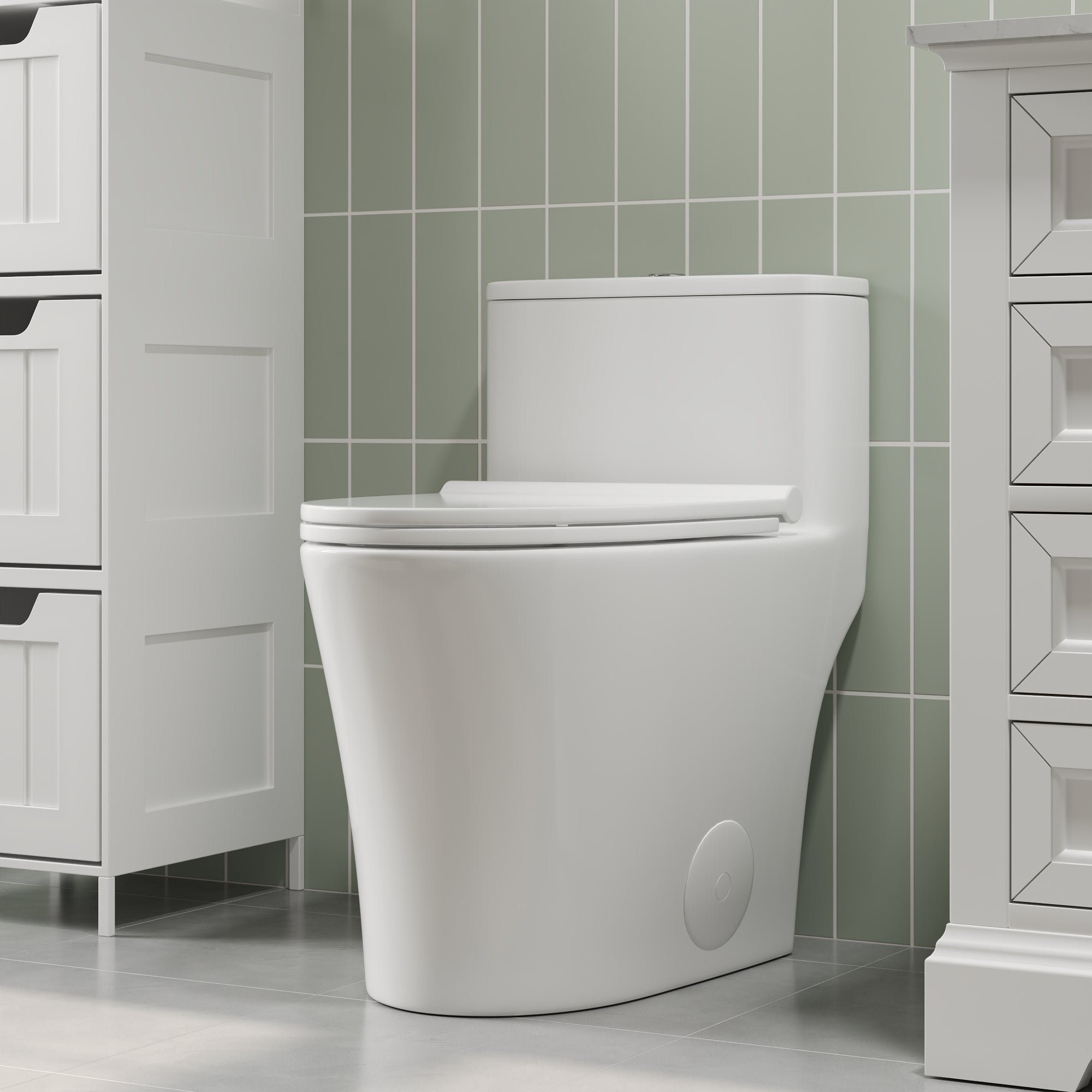 Symmetry 12 in. Rough In Size One-Piece 1/1.28 GPF Dual Flush Compact Elongated Toilet in White, Soft Close Seat Included