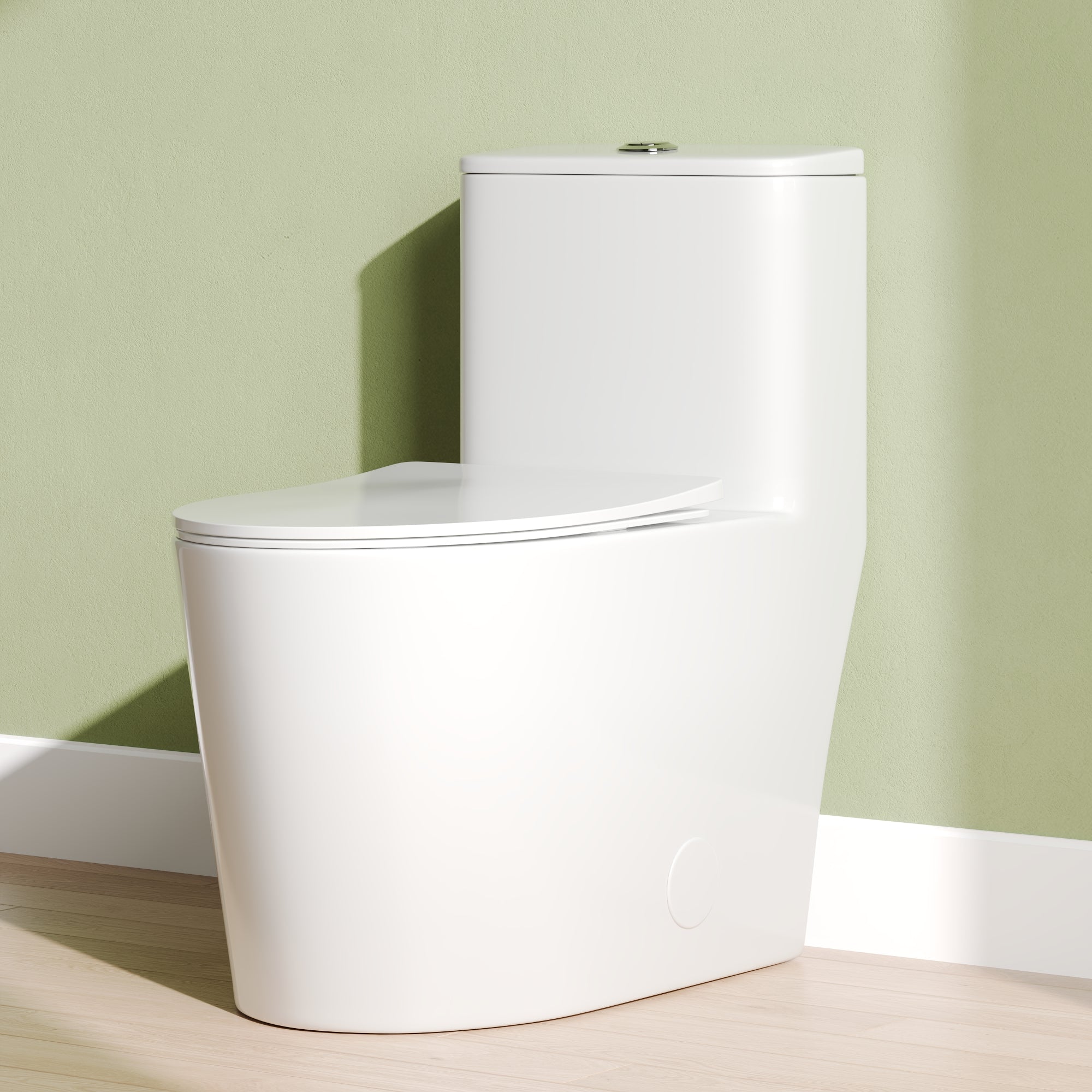 DeerValley Elongated One-Piece Toilet, 1.1/1.6 GPF Dual Flush, White Modern Skirted Toilet with Soft-Close Seat (Seat Included)