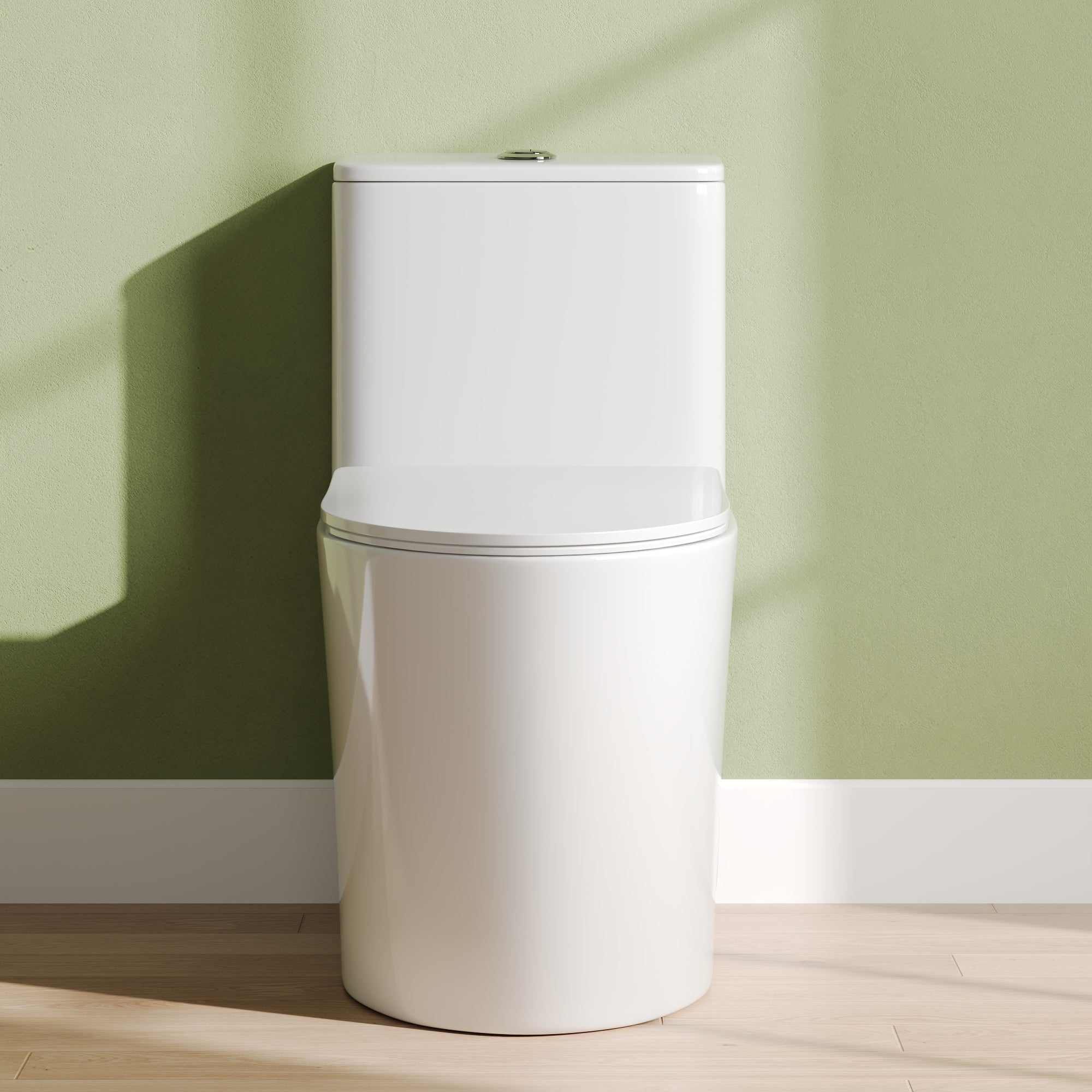 DeerValley Elongated One-Piece Toilet, 1.1/1.6 GPF Dual Flush, White Modern Skirted Toilet with Soft-Close Seat (Seat Included)