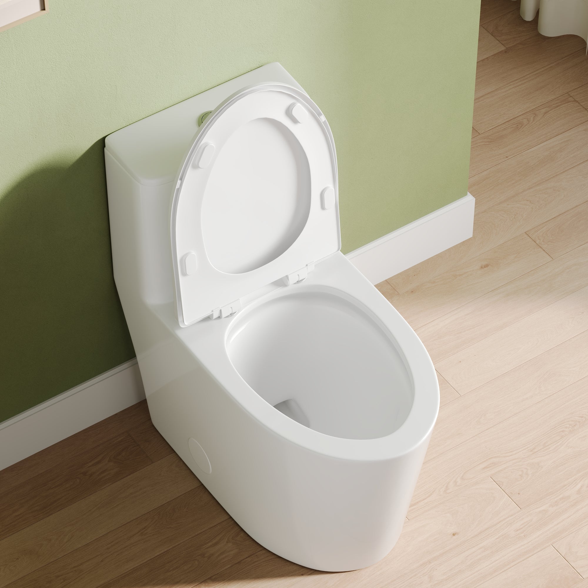 DeerValley Elongated One-Piece Toilet, 1.1/1.6 GPF Dual Flush, White Modern Skirted Toilet with Soft-Close Seat (Seat Included)