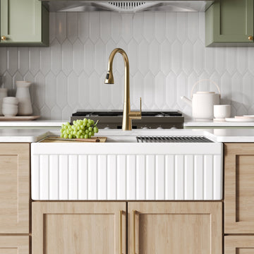 DeerValley 33" L x 20" W Farmhouse Workstation Kitchen Sink, Reversible Fireclay Deep Single Bowl Apron Front Kitchen Sink, White Undermount Farm Sink with Ledge and Accessories, DV-1K0263