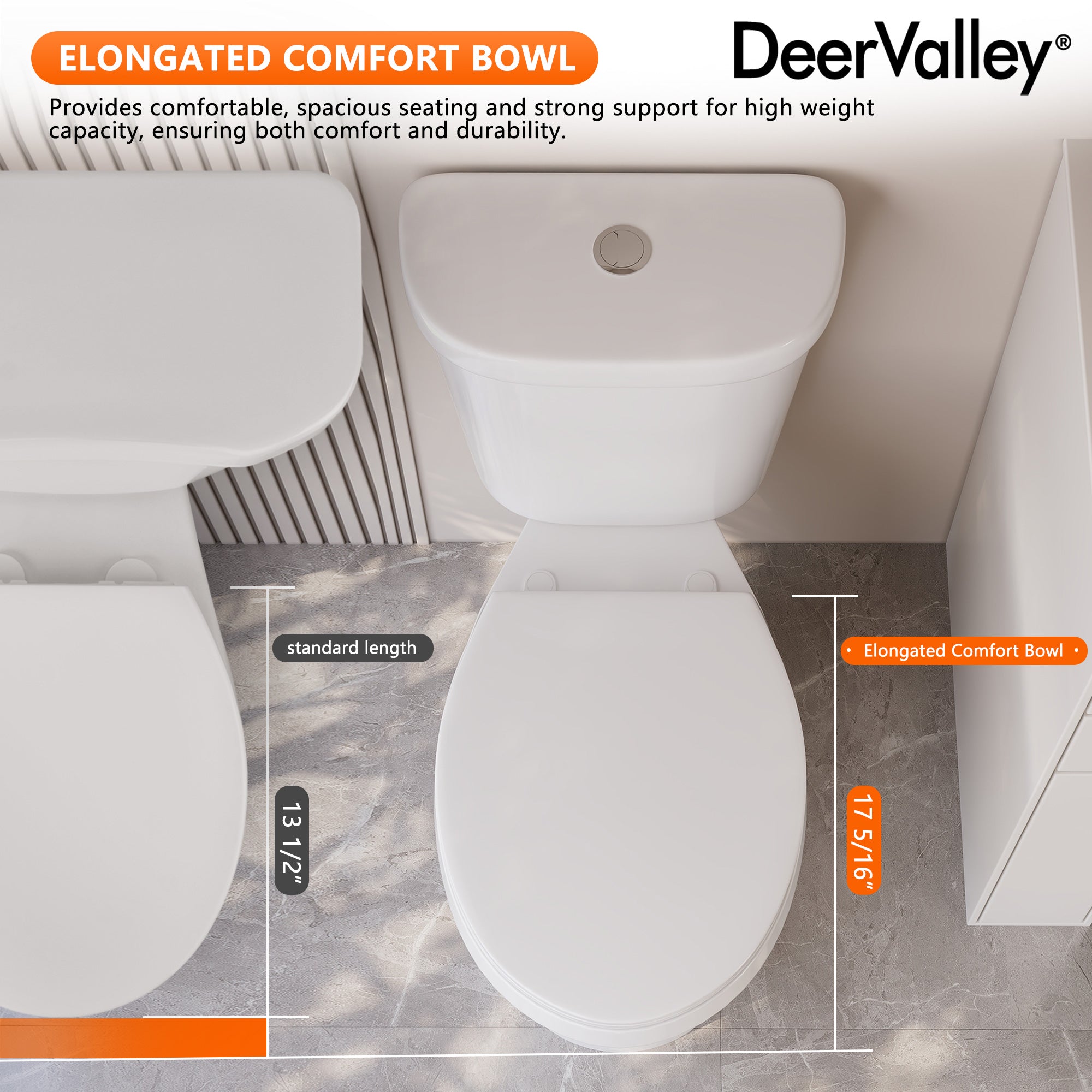 DeerValley 19-Inch Extra Tall Toilet for Seniors, White Two-Piece Toilet for Bathrooms with Comfort Seat, ADA Comfort Height, Elongated Bowl with Powerful 1.28 GPF Single Flush