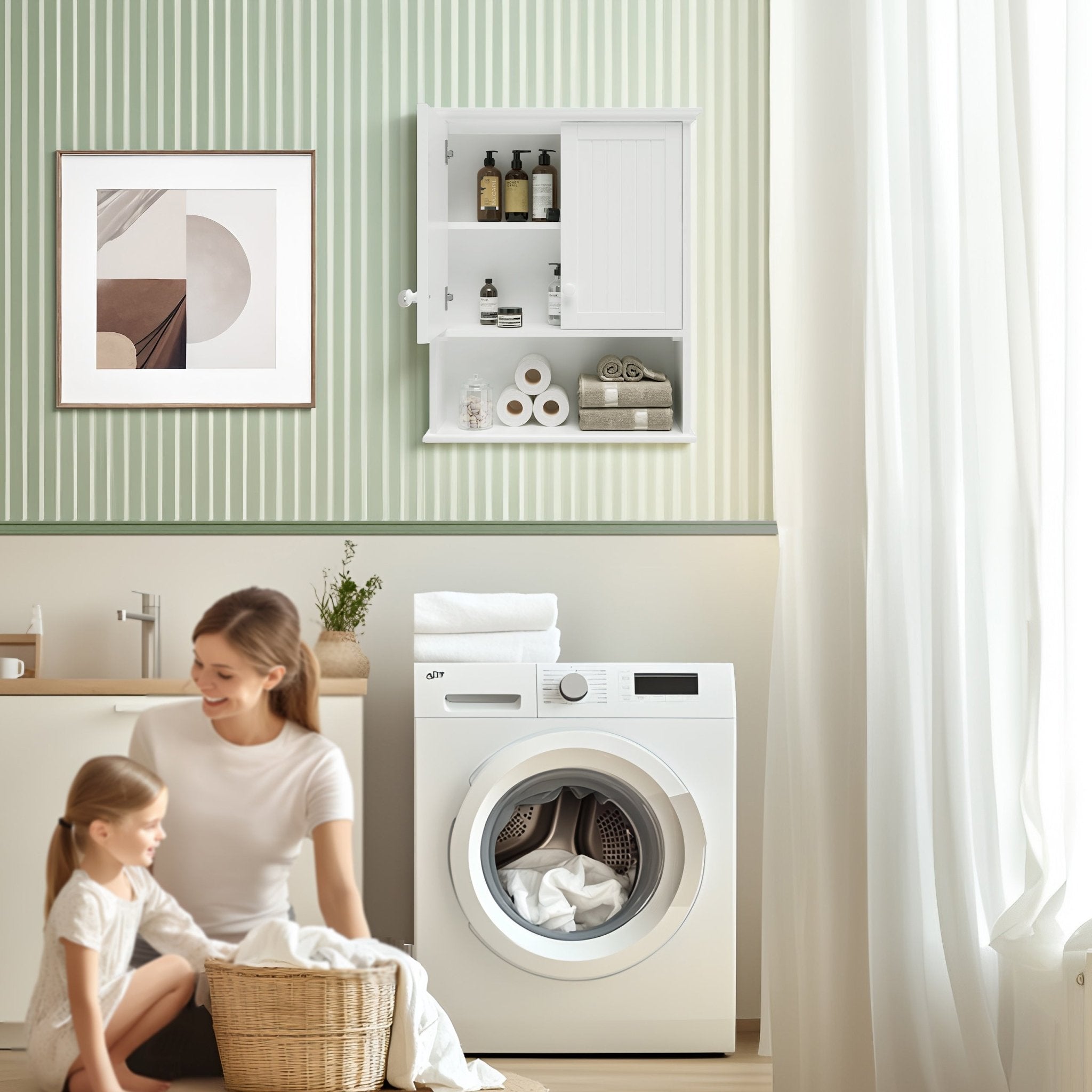 DeerValley Two-door Bathroom Cabinet, Wooden Wall Mounted Medicine Cabinet for Bathroom, White