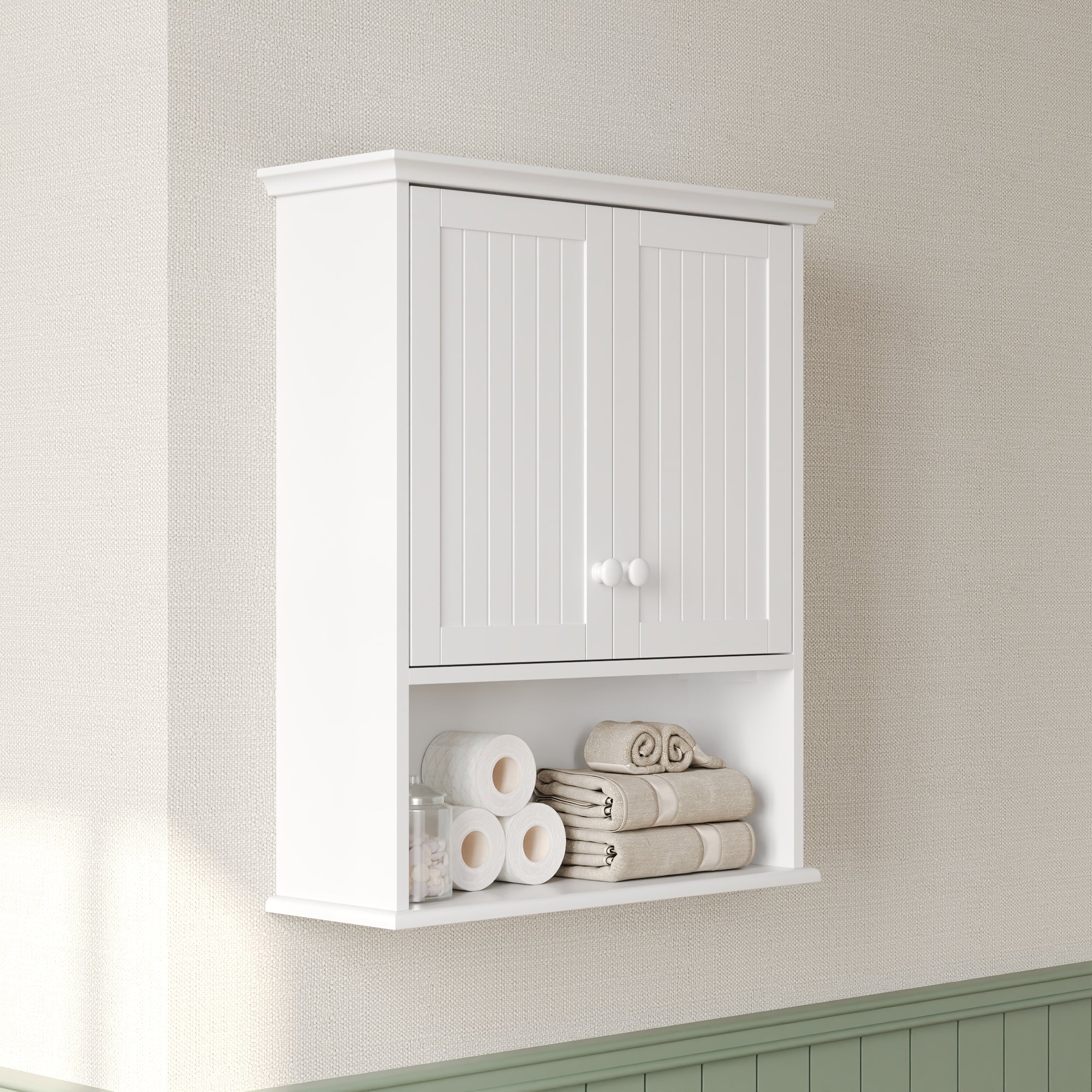 DeerValley Two-door Bathroom Cabinet, Wooden Wall Mounted Medicine Cabinet for Bathroom, White