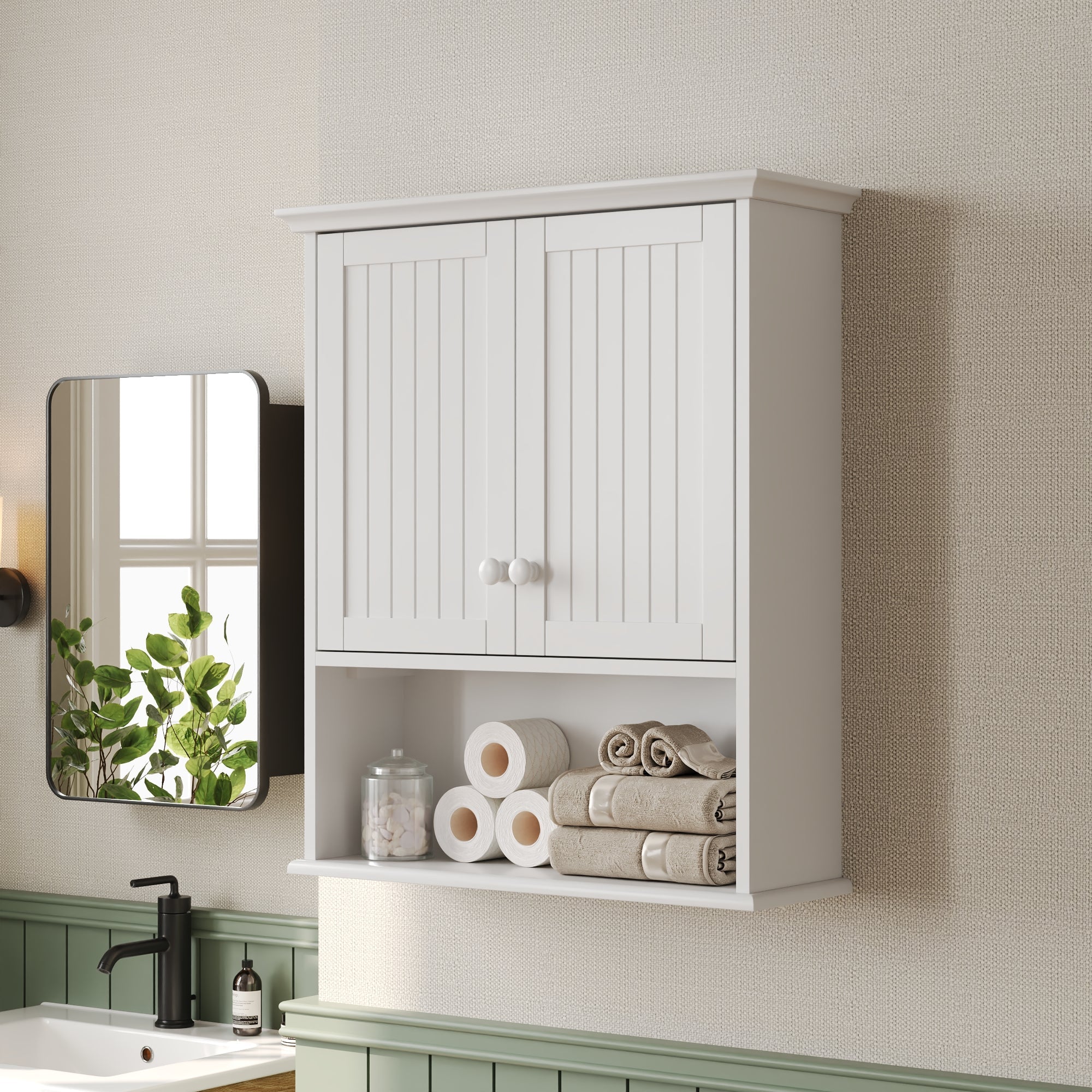 DeerValley Two-door Bathroom Cabinet, Wooden Wall Mounted Medicine Cabinet for Bathroom, White