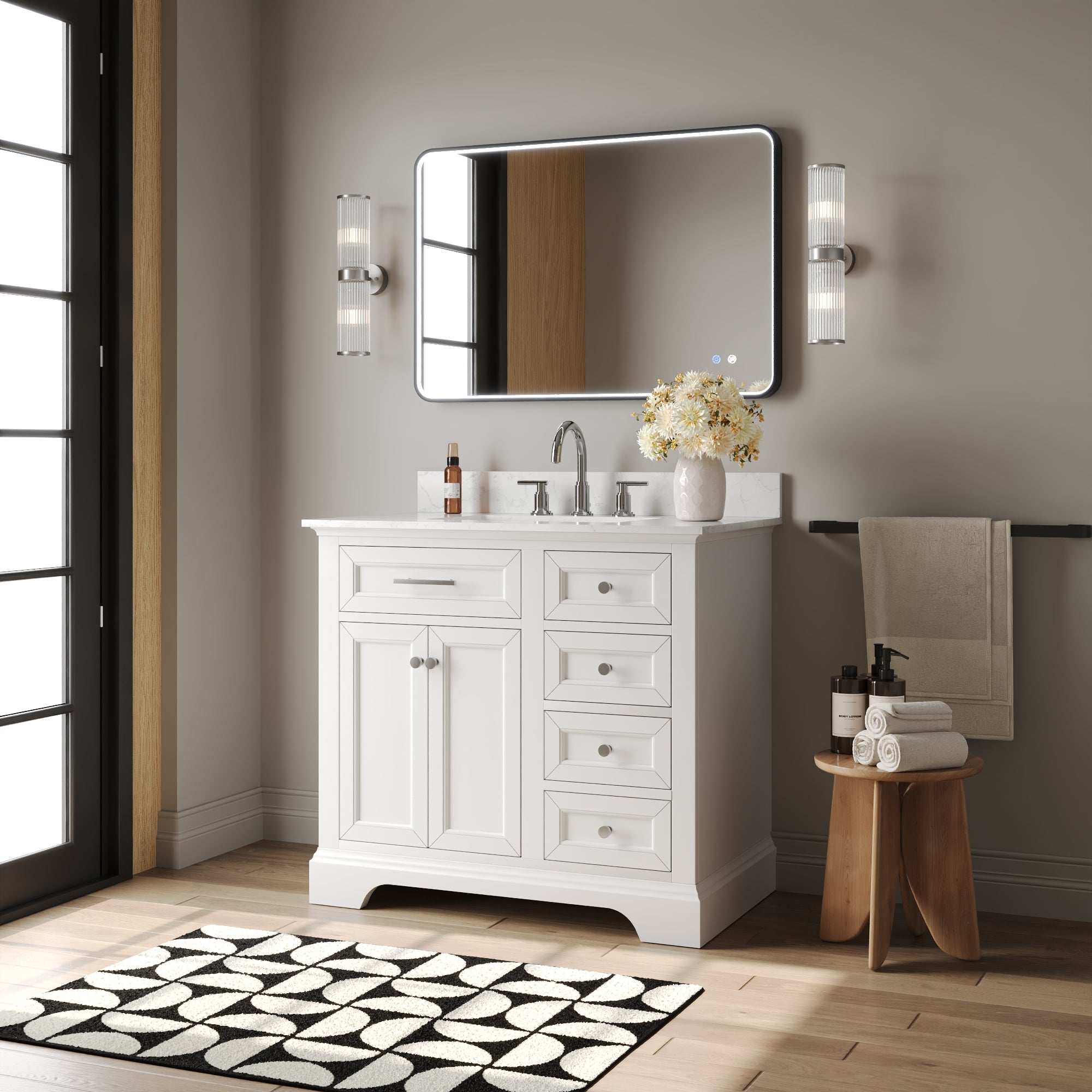 36" Rectangular Bathroom Vanity, with Ceramic Sink Top Set-up