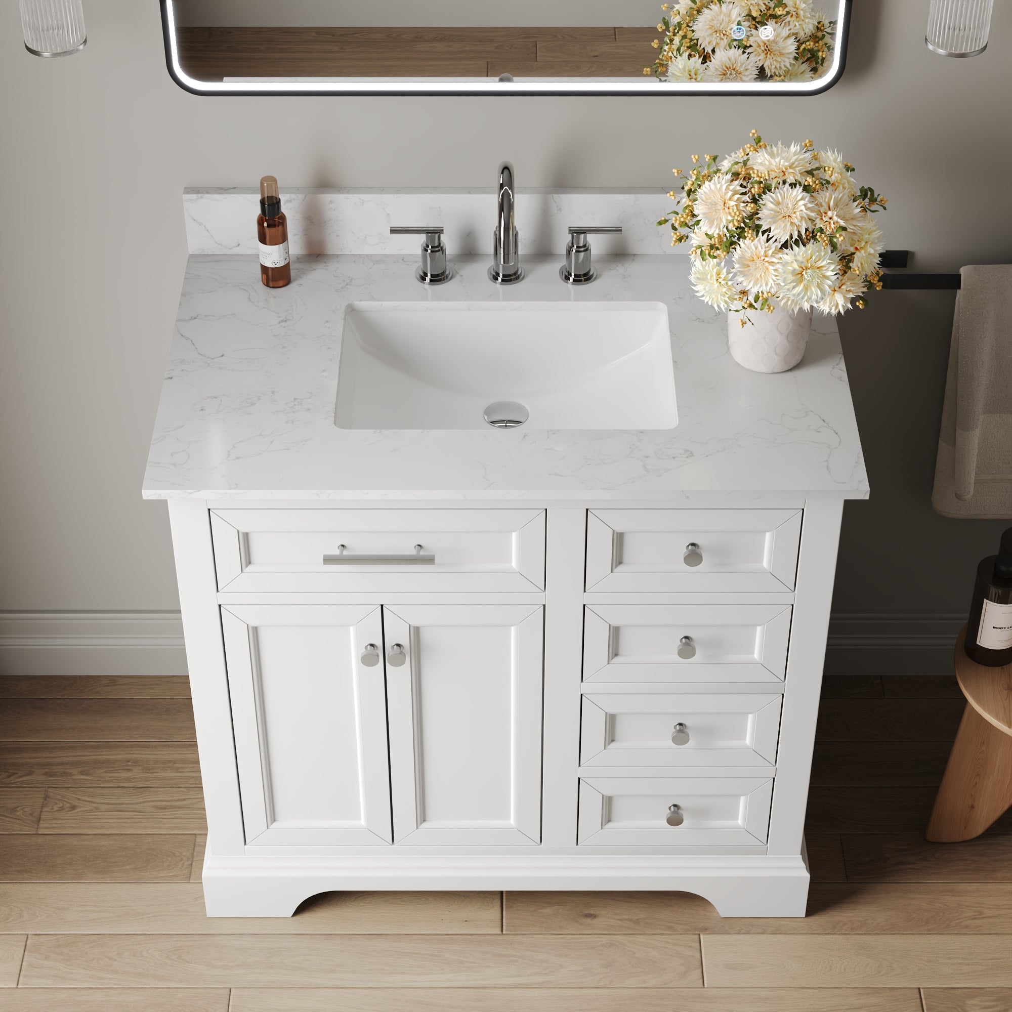 36" Rectangular Bathroom Vanity, with Ceramic Sink Top Set-up