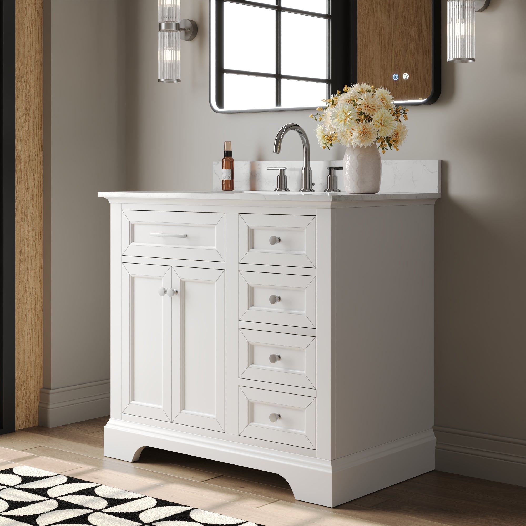 36" Rectangular Bathroom Vanity, with Ceramic Sink Top Set-up