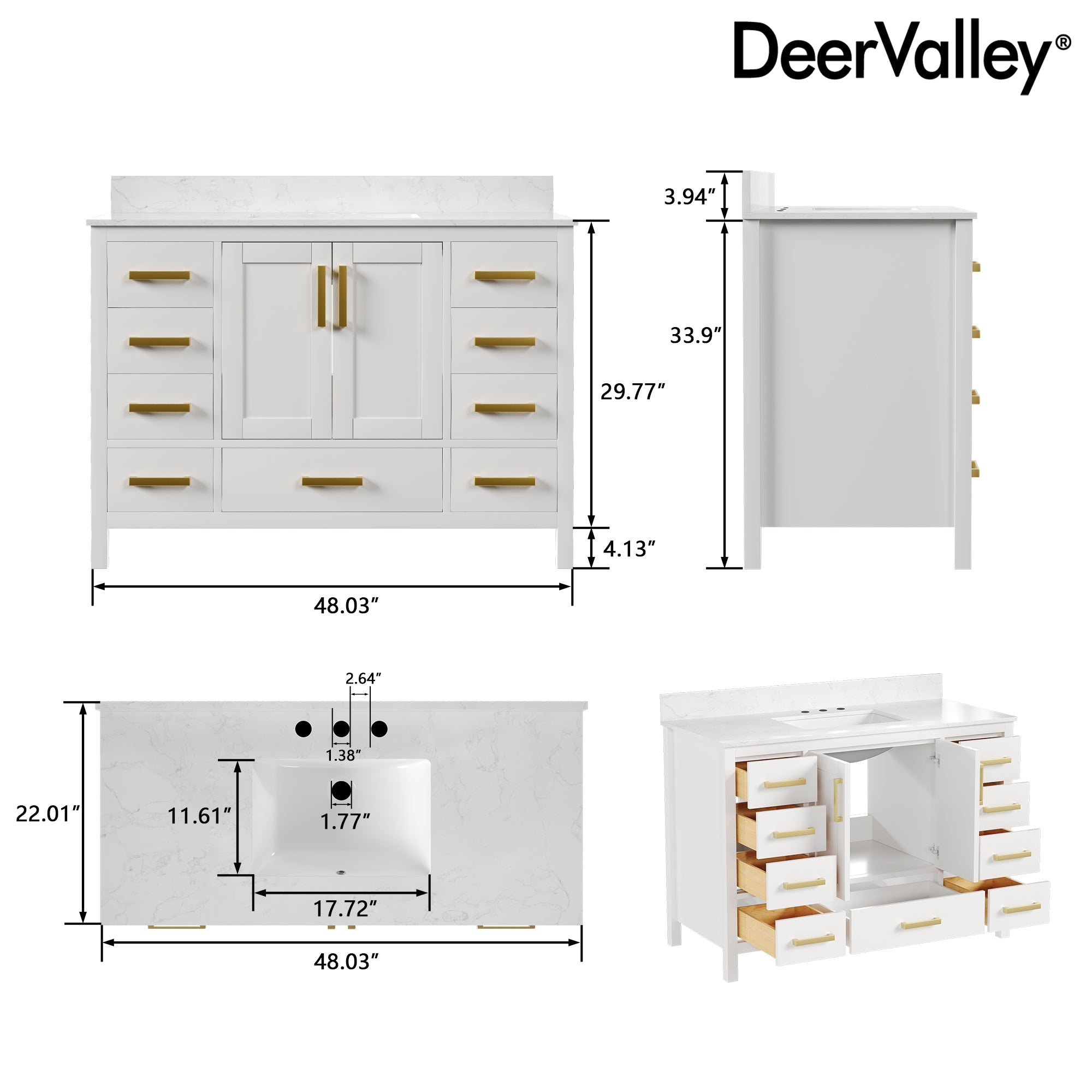 48" Rectangular Bathroom Vanity, with Ceramic Sink Top Set-up